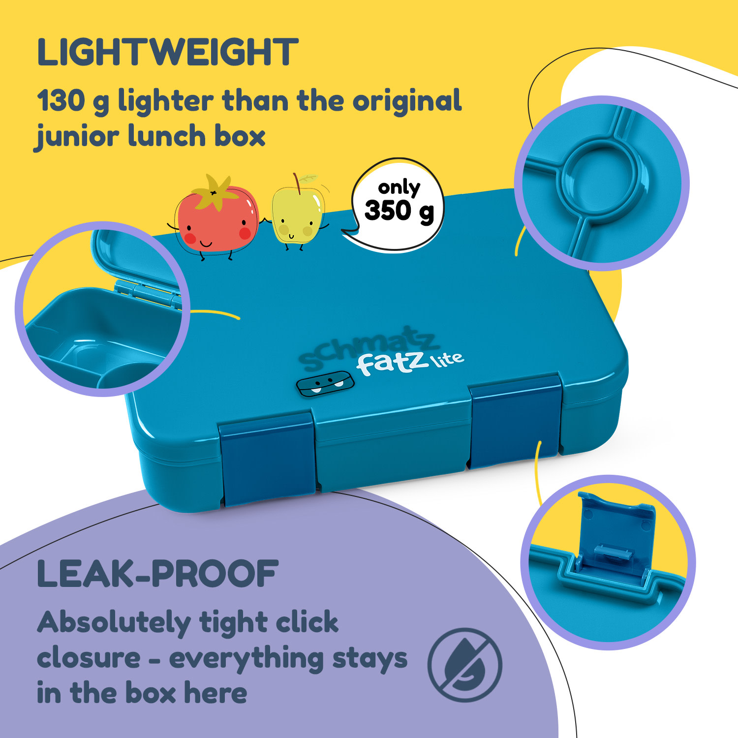 schmatzfatz by Lite Lunchbox 6 compartments 20.8 x 4.5 x 15 cm (WxHxD) BPA-free extra-light Tritan Turquoise