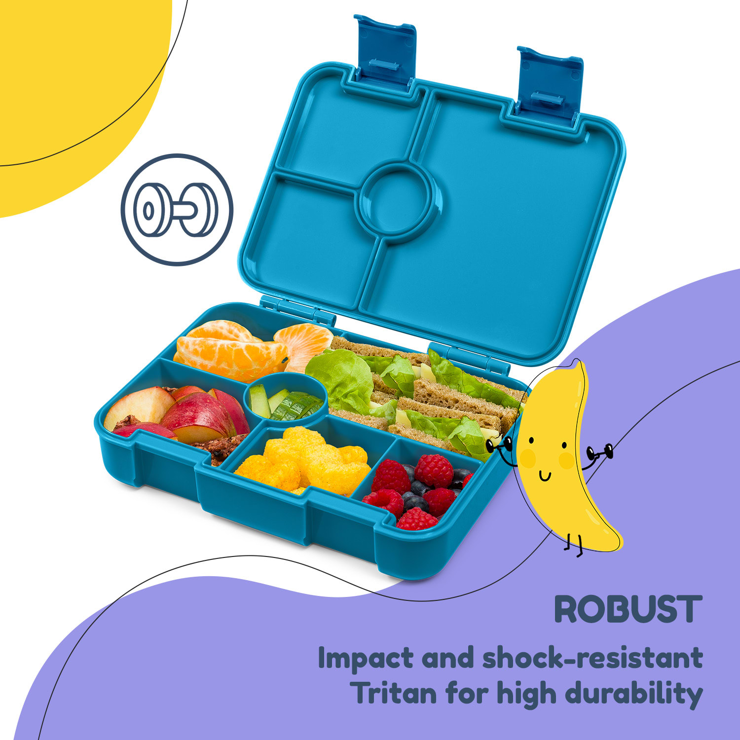 schmatzfatz by Lite Lunchbox 6 compartments 20.8 x 4.5 x 15 cm (WxHxD) BPA-free extra-light Tritan Turquoise