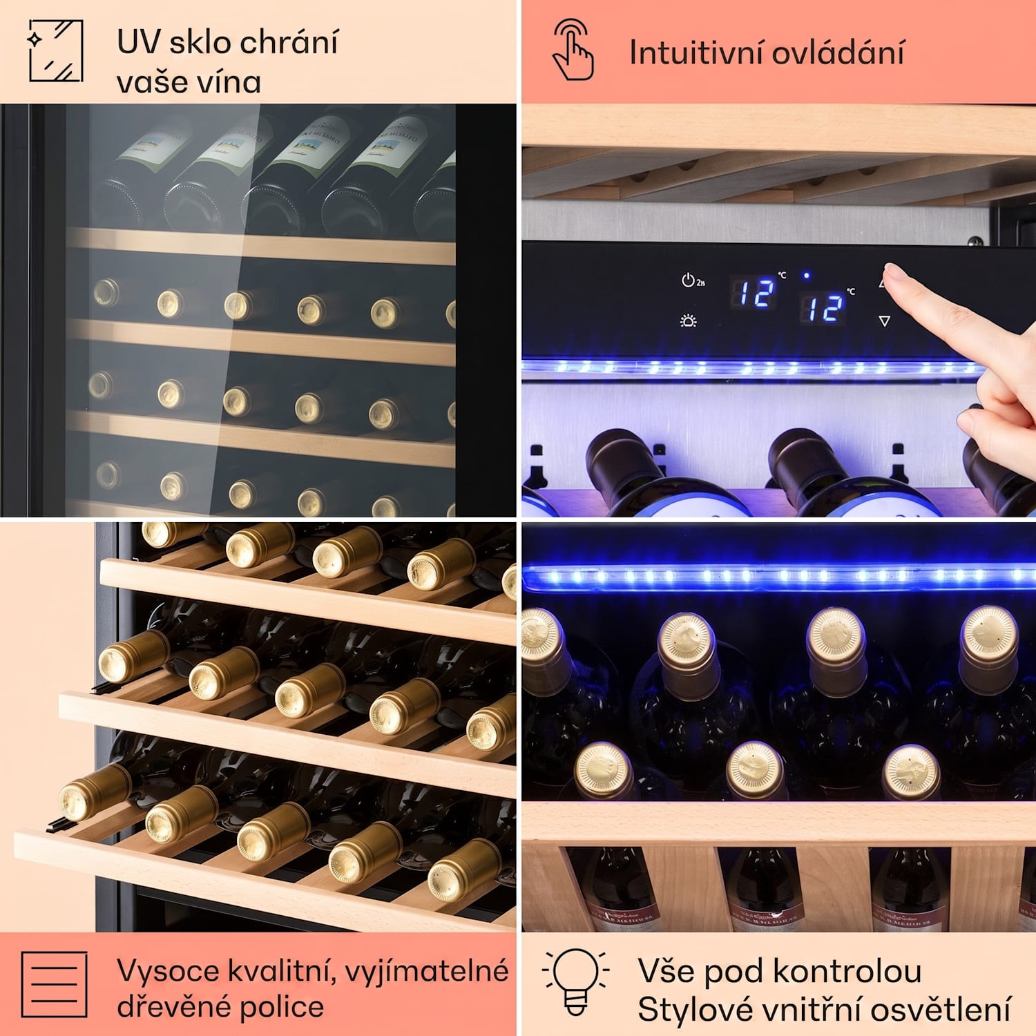 Vinsider 89 Trio, vestavná vinotéka, 5-18 °C, dotykový ovládací panel, dřevěné police 89 lahví | 3 chladicí zóny | Černá