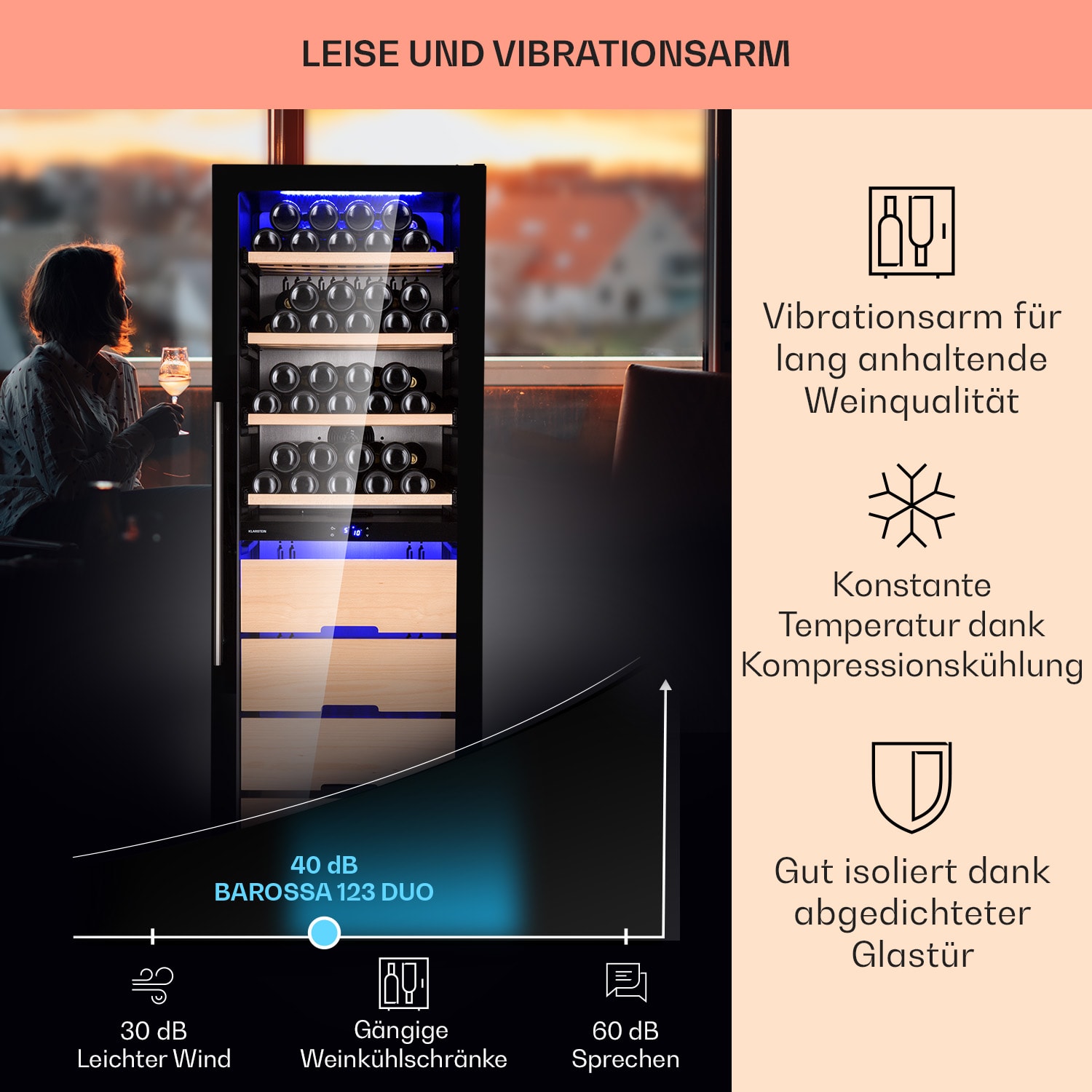 Barossa 123 Duo Weinkühlschrank 123 Fl 226 Ltr 2 Zonen Touch-Steuerung 2 Kühlzonen | 123 Flaschen