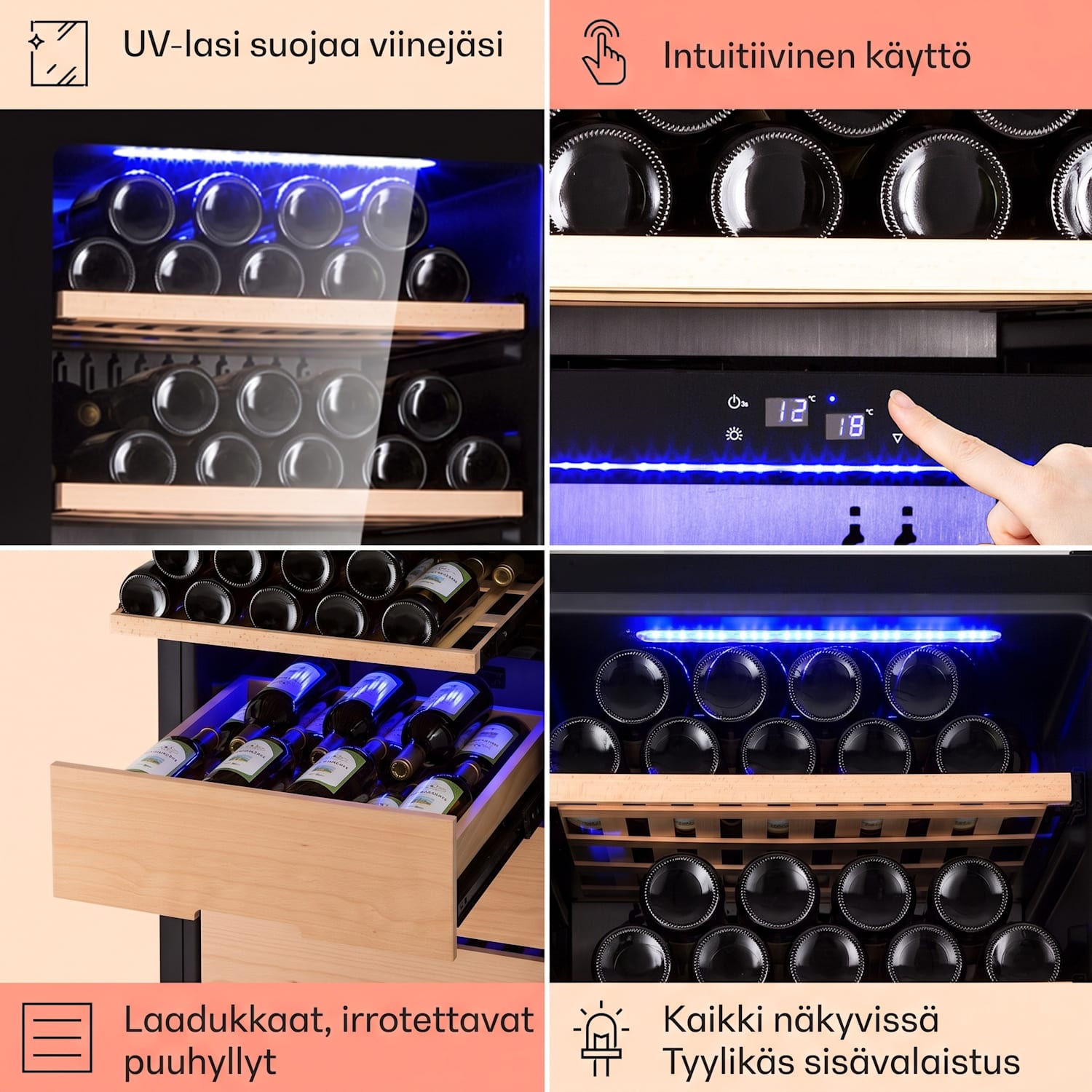 Barossa 123 Duo viinikaappi 123 pulloa 226 l 2 vyöhykettä kosketusohjaus 2 jäähdytysalue | 123 pulloa