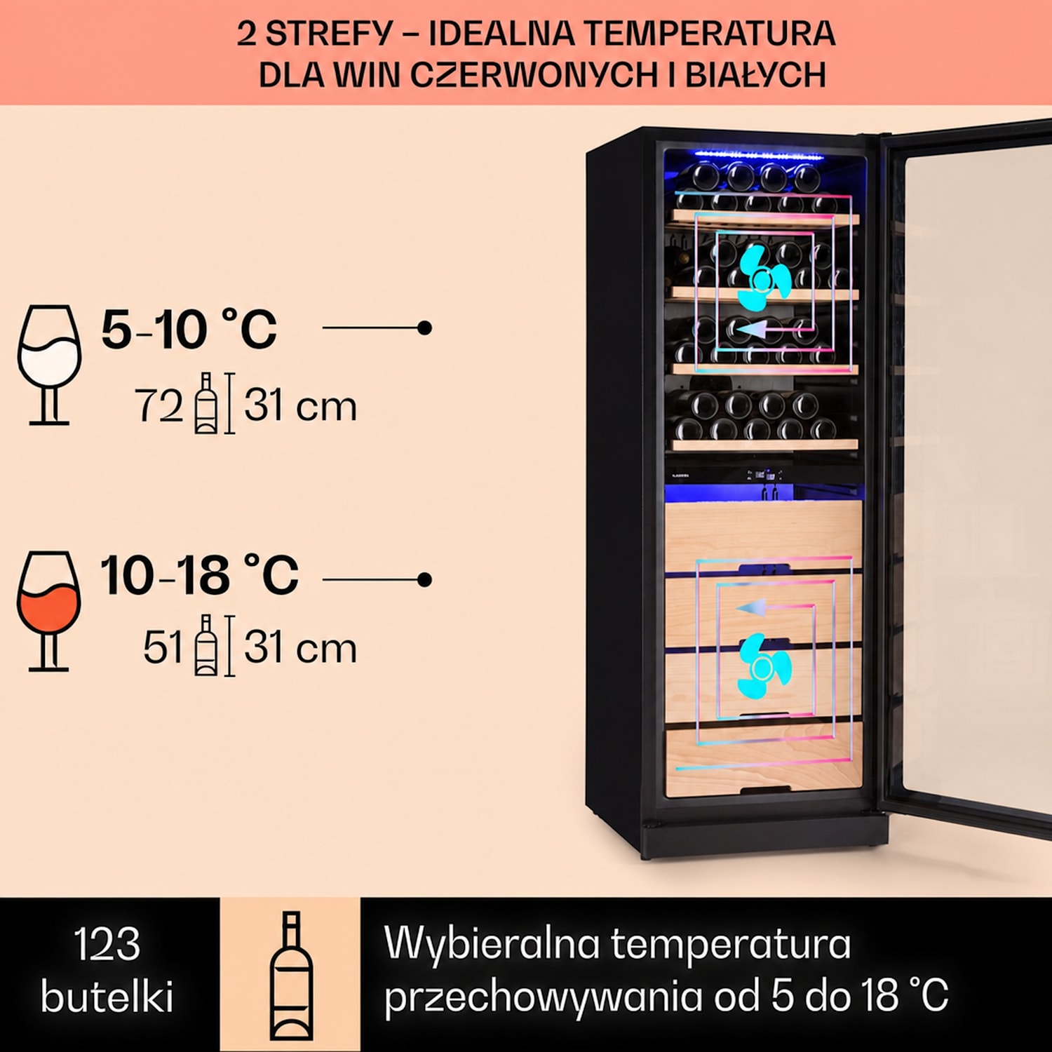Barossa 123 Duo lodówka do wina 123 butelki 226 l 2 strefy sterowanie dotykowe 2 strefy chłodzenia | 123 butelek