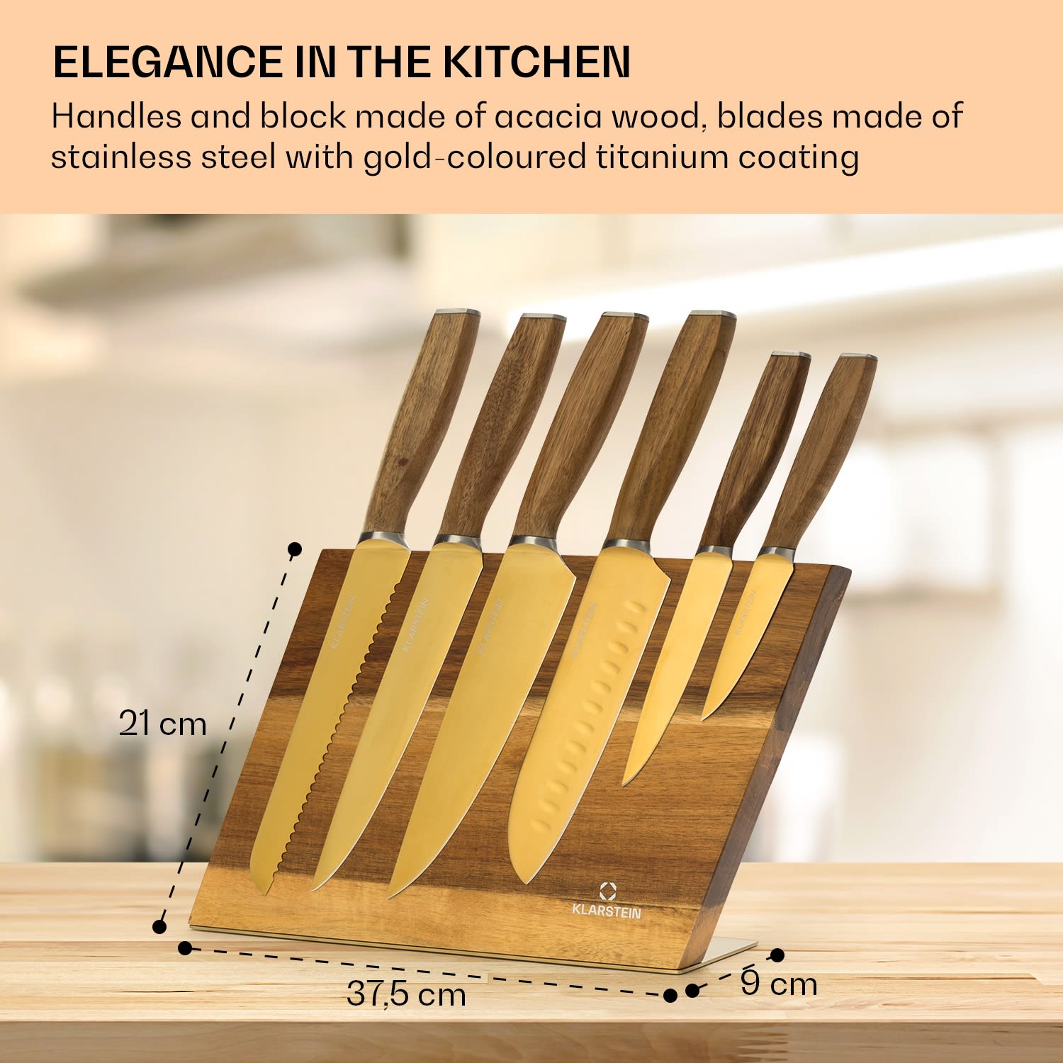 Kazuno, késkészlet, 7 darabos, mágneses tömb, PVD, titánium felület 