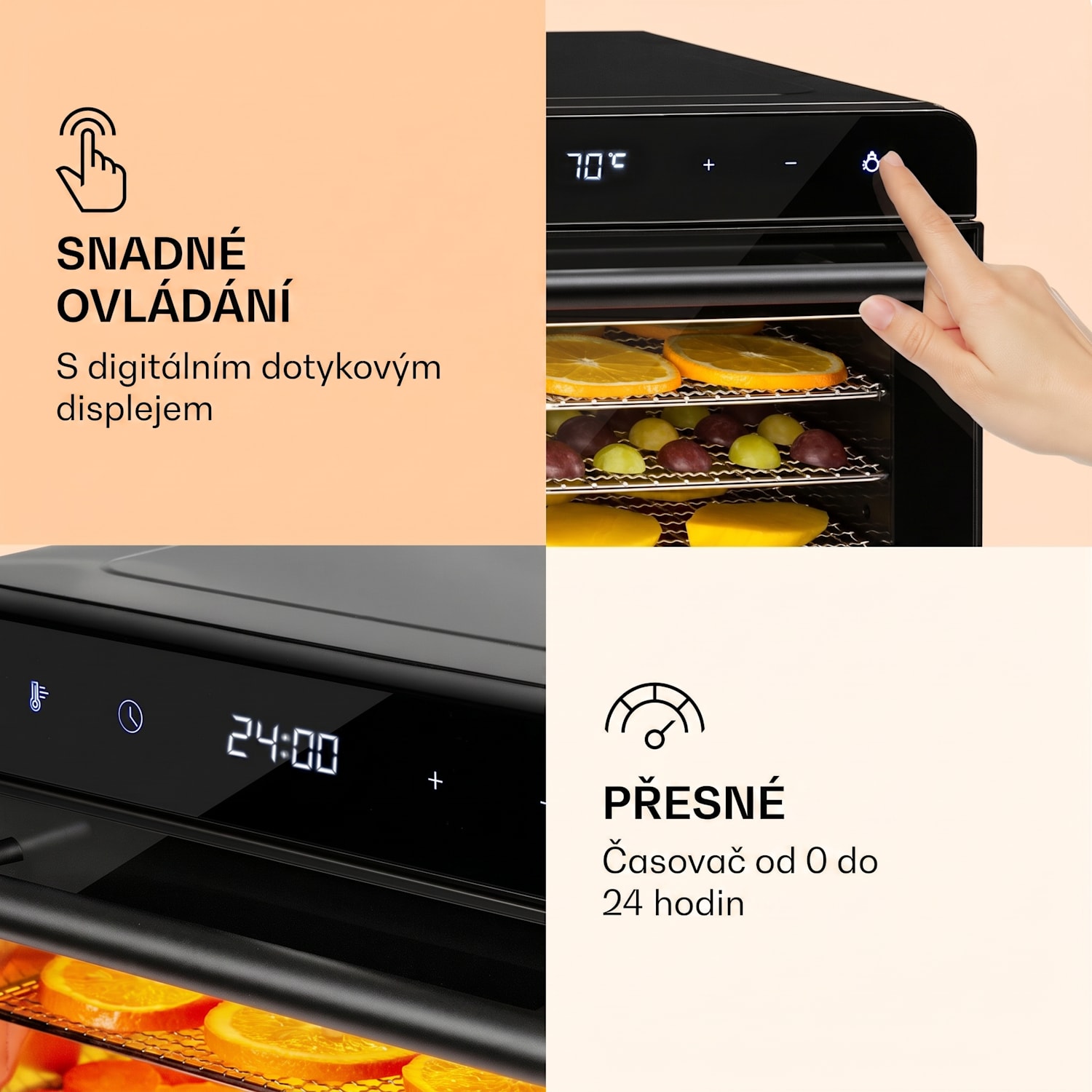 Shaftesbury, sušička, 700 W, funkce časovače, 35-85 °C. digitální dotykový displej Černá