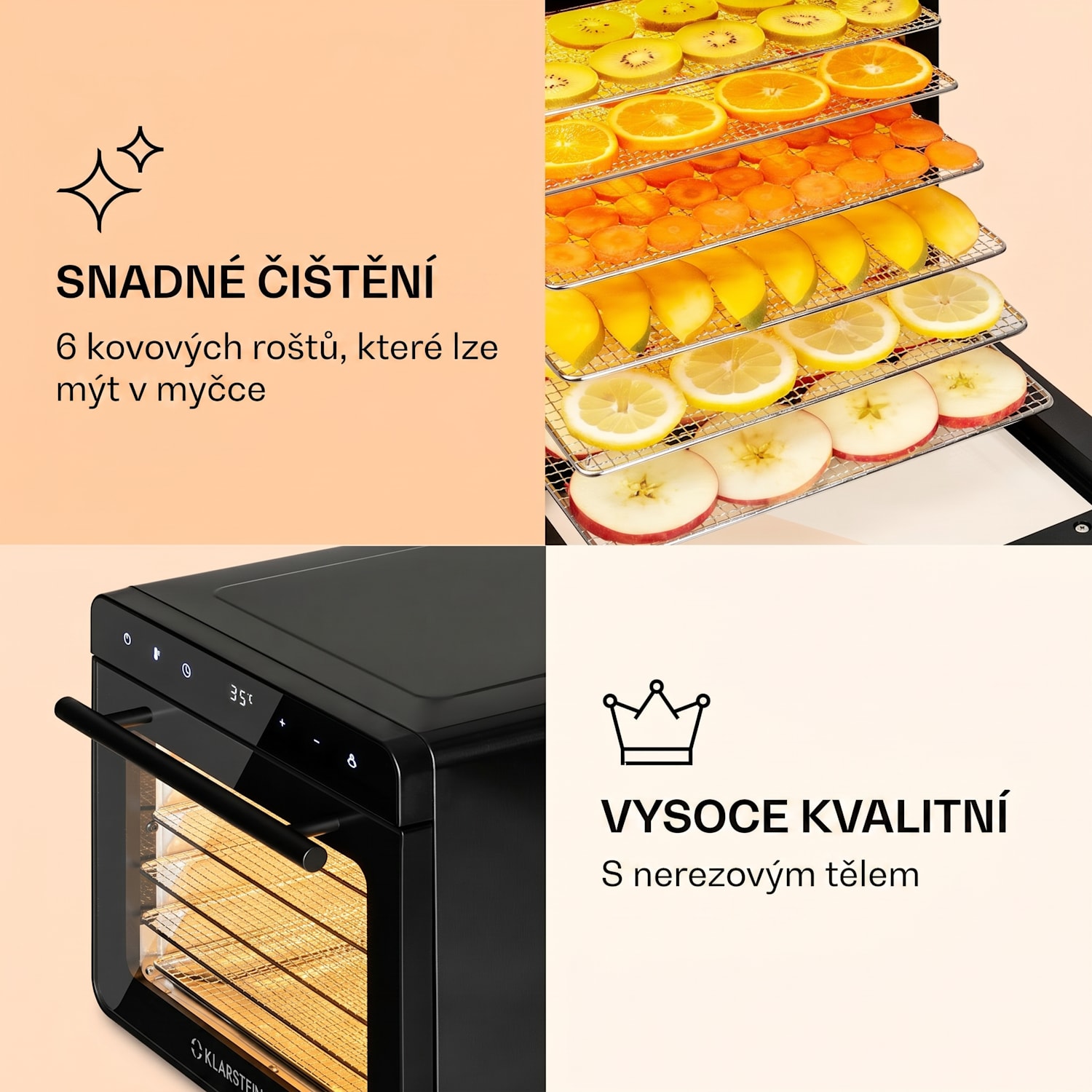 Shaftesbury, sušička, 700 W, funkce časovače, 35-85 °C. digitální dotykový displej Černá