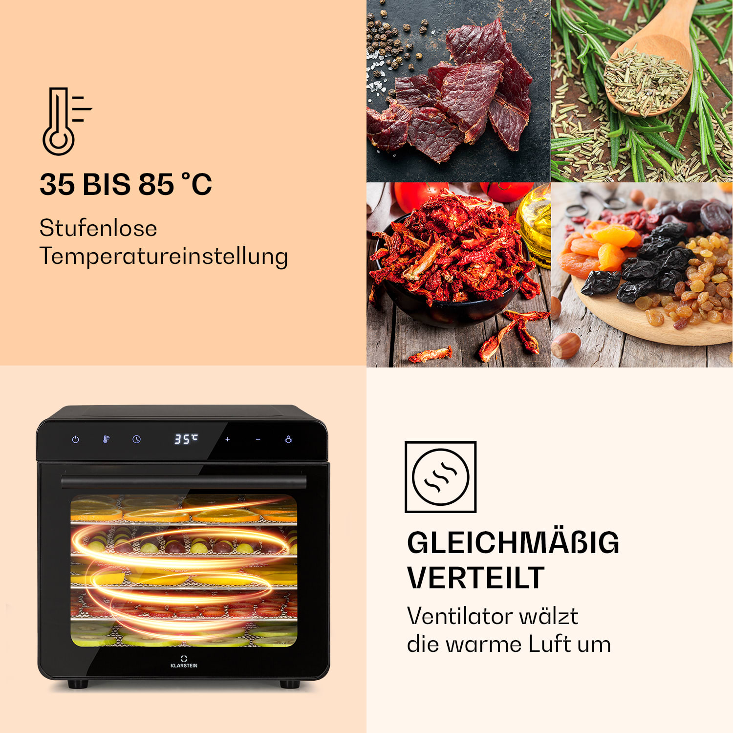 Shaftesbury Dörrautomat 700W Timer-Funktion 35-85°C digitales   Touch-Display Schwarz