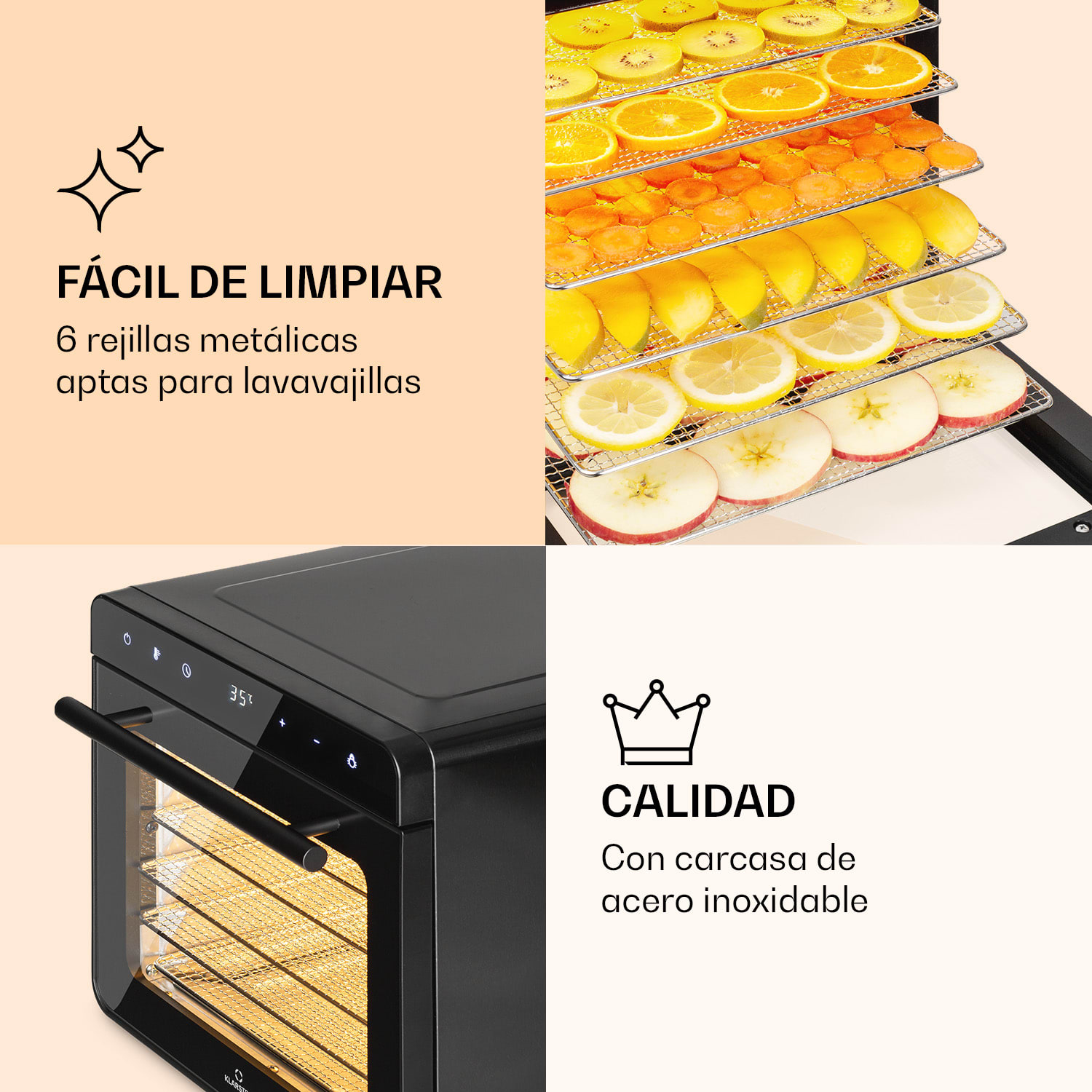 Deshidratador Shaftesbury 700 W Función Temporizador 35-85°C pantalla digital táctil Negro