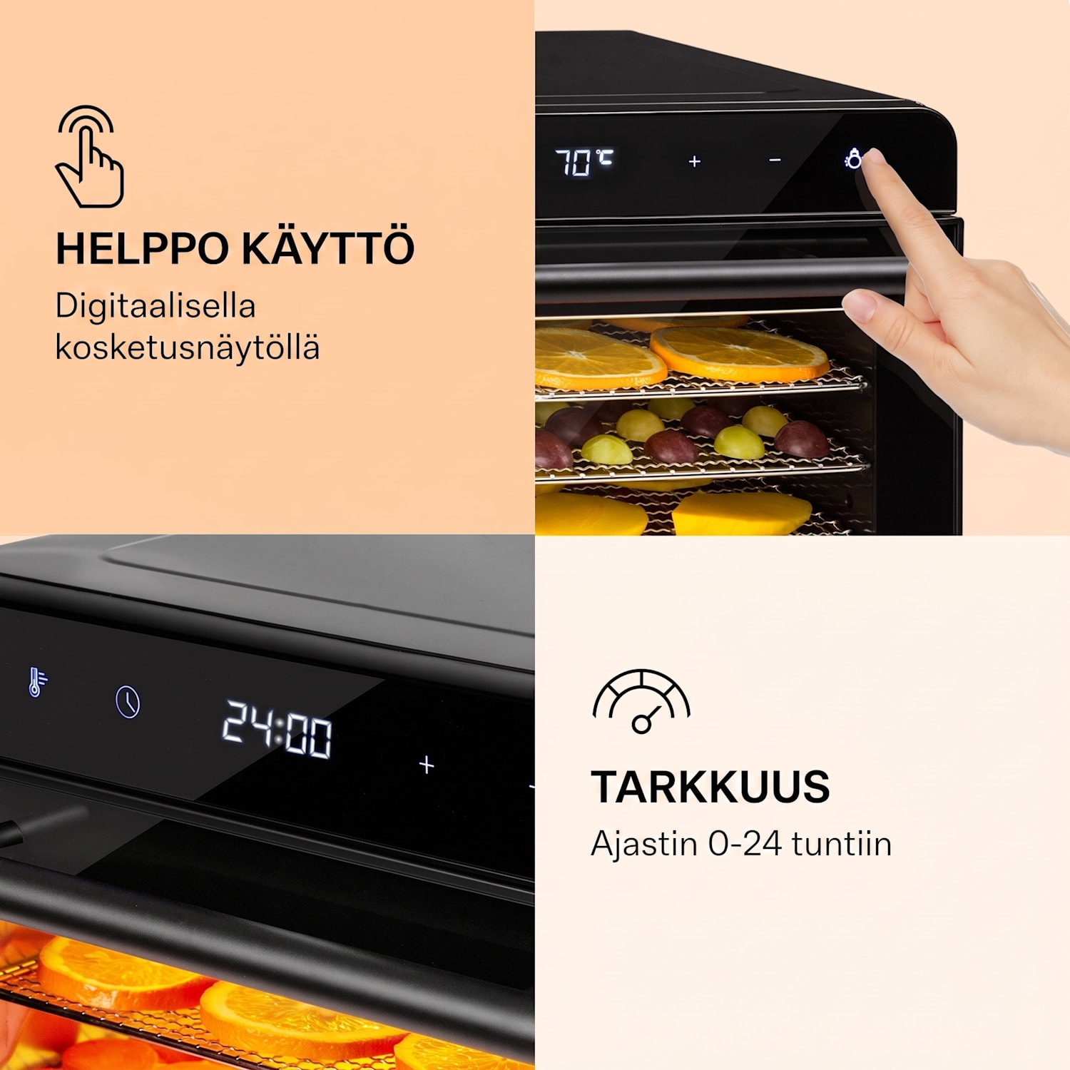 Shaftesbury kuivuri 700 W ajastustoiminto 35-85 °C digitaalinen kosketusnäyttö Musta