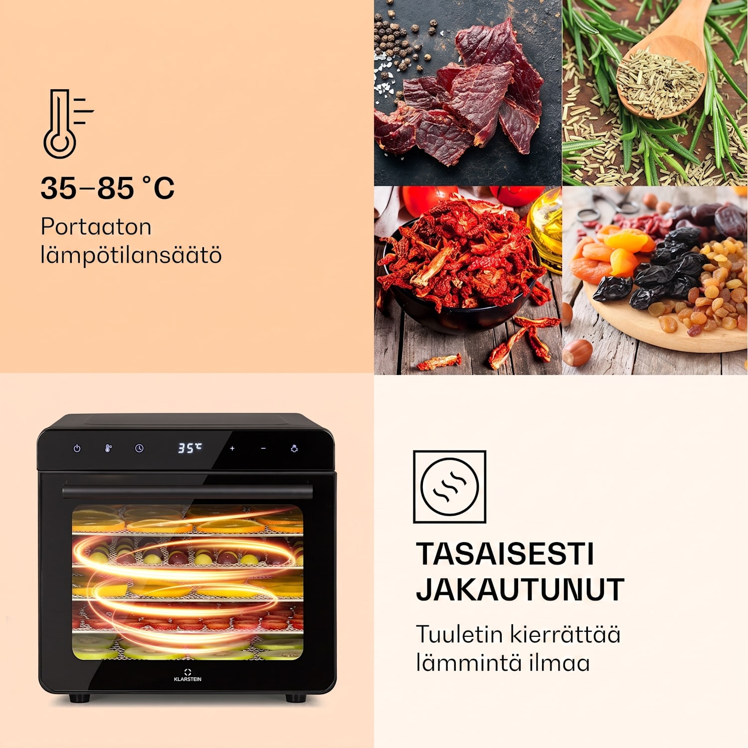 Shaftesbury kuivuri 700 W ajastustoiminto 35-85 °C digitaalinen kosketusnäyttö Musta