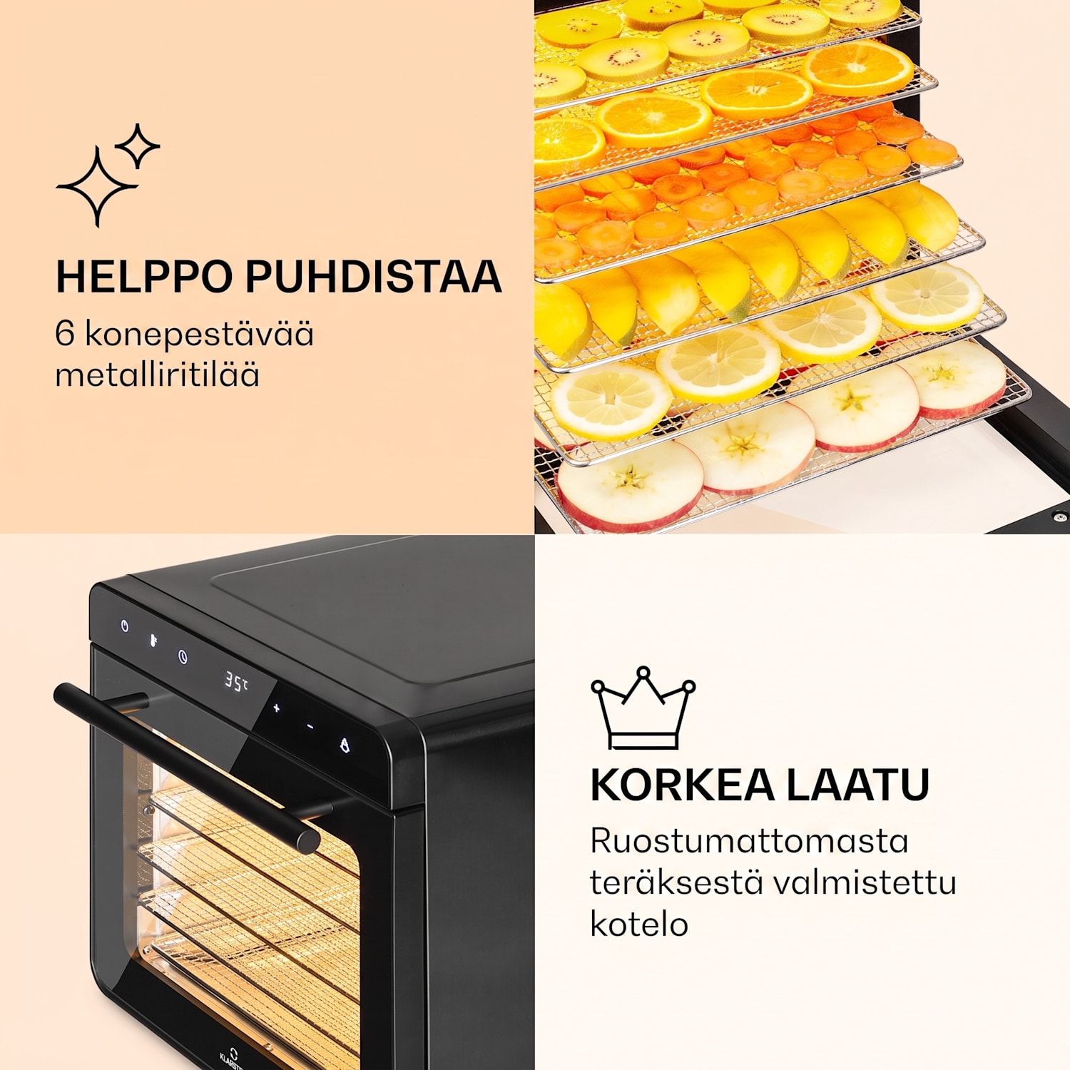 Shaftesbury kuivuri 700 W ajastustoiminto 35-85 °C digitaalinen kosketusnäyttö Musta