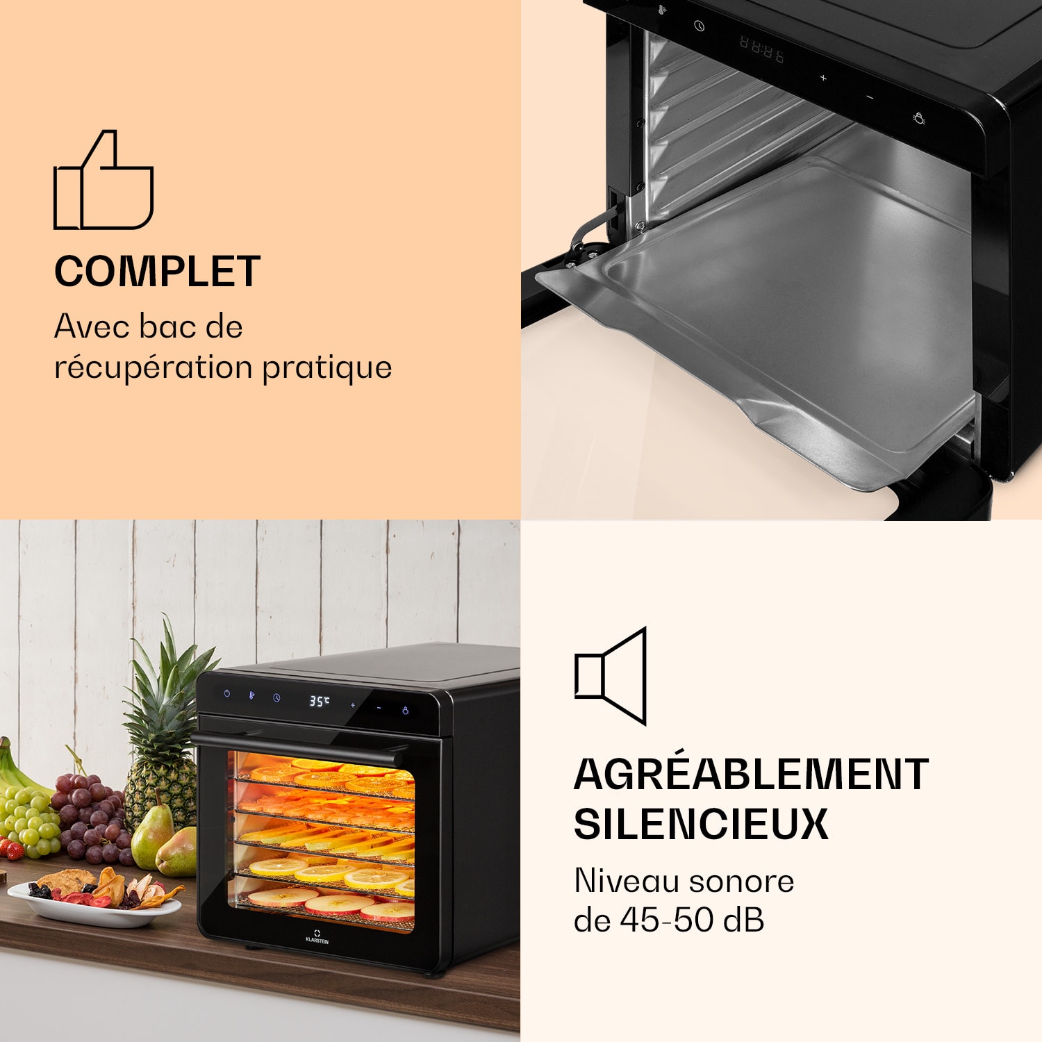 Déshydrateur alimentaire Shaftesbury 700W Fonction minuterie 35-85°C écran tactile numérique Noir