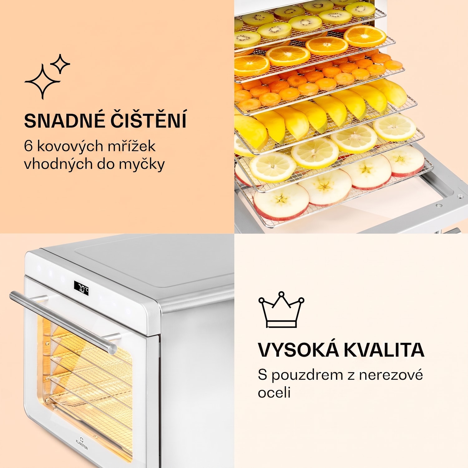 Shaftesbury, sušička, 700 W, funkce časovače, 35-85 °C. digitální dotykový displej Stříbrná metalíza