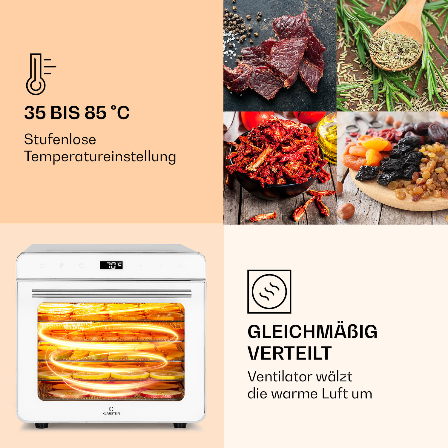 Shaftesbury Dörrautomat 700W Timer-Funktion 35-85°C digitales   Touch-Display Silber-Metallic
