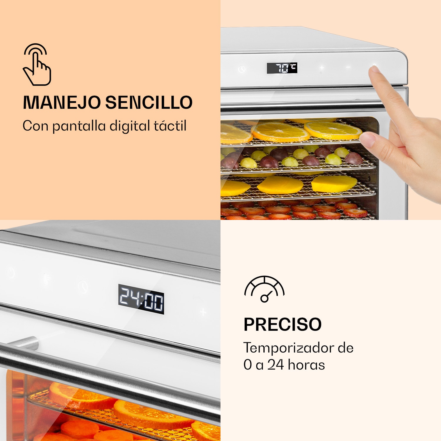 Deshidratador Shaftesbury 700 W Función Temporizador 35-85°C pantalla digital táctil Plata Metálica