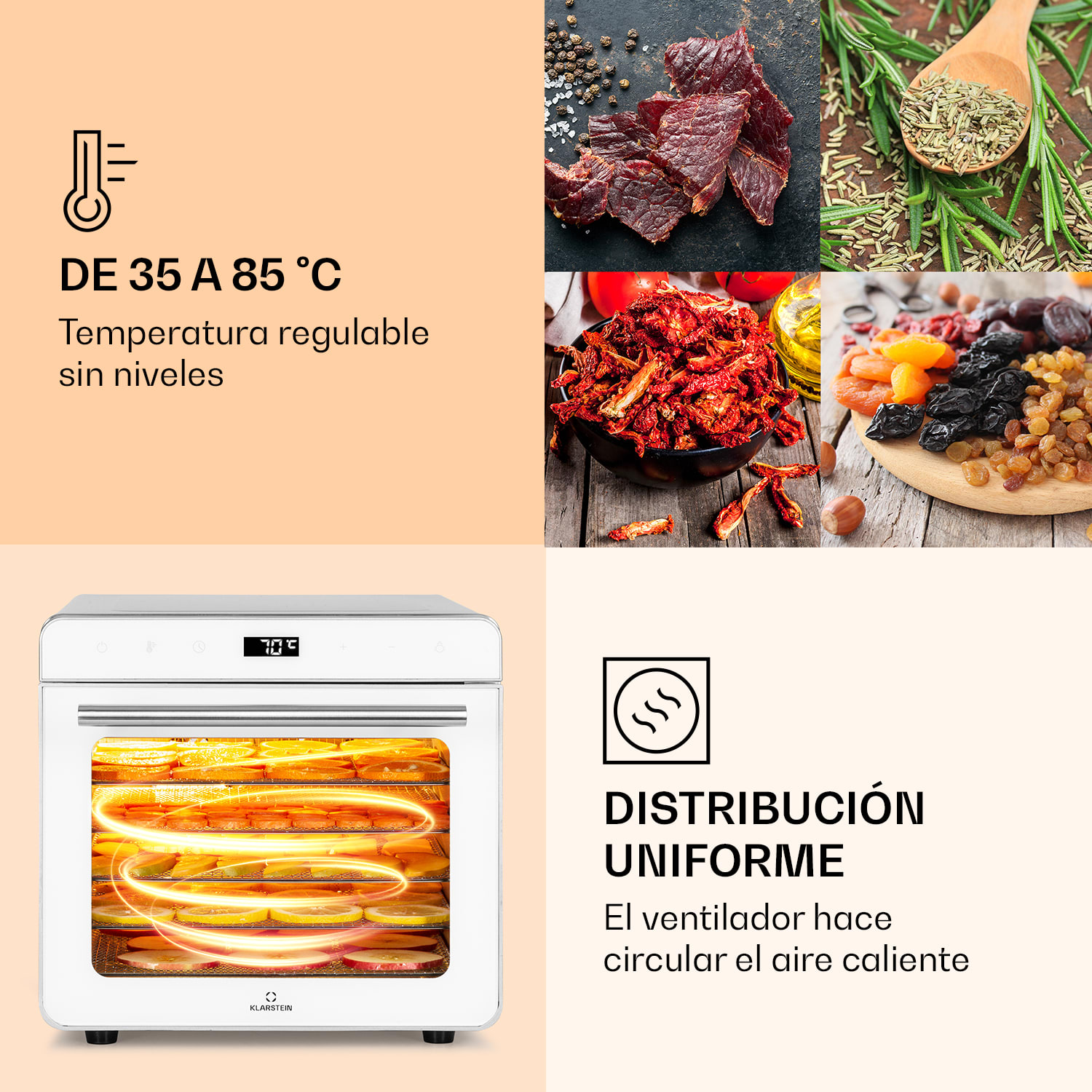 Deshidratador Shaftesbury 700 W Función Temporizador 35-85°C pantalla digital táctil Plata Metálica