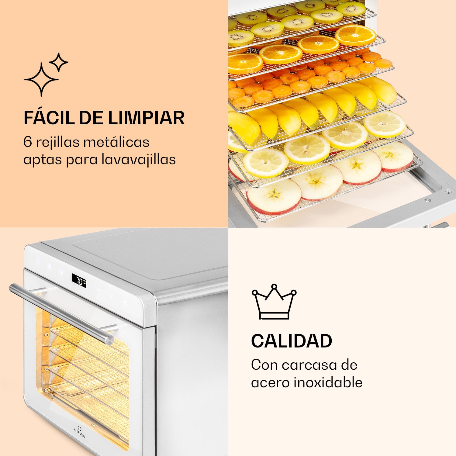 Deshidratador Shaftesbury 700 W Función Temporizador 35-85°C pantalla digital táctil Plata Metálica