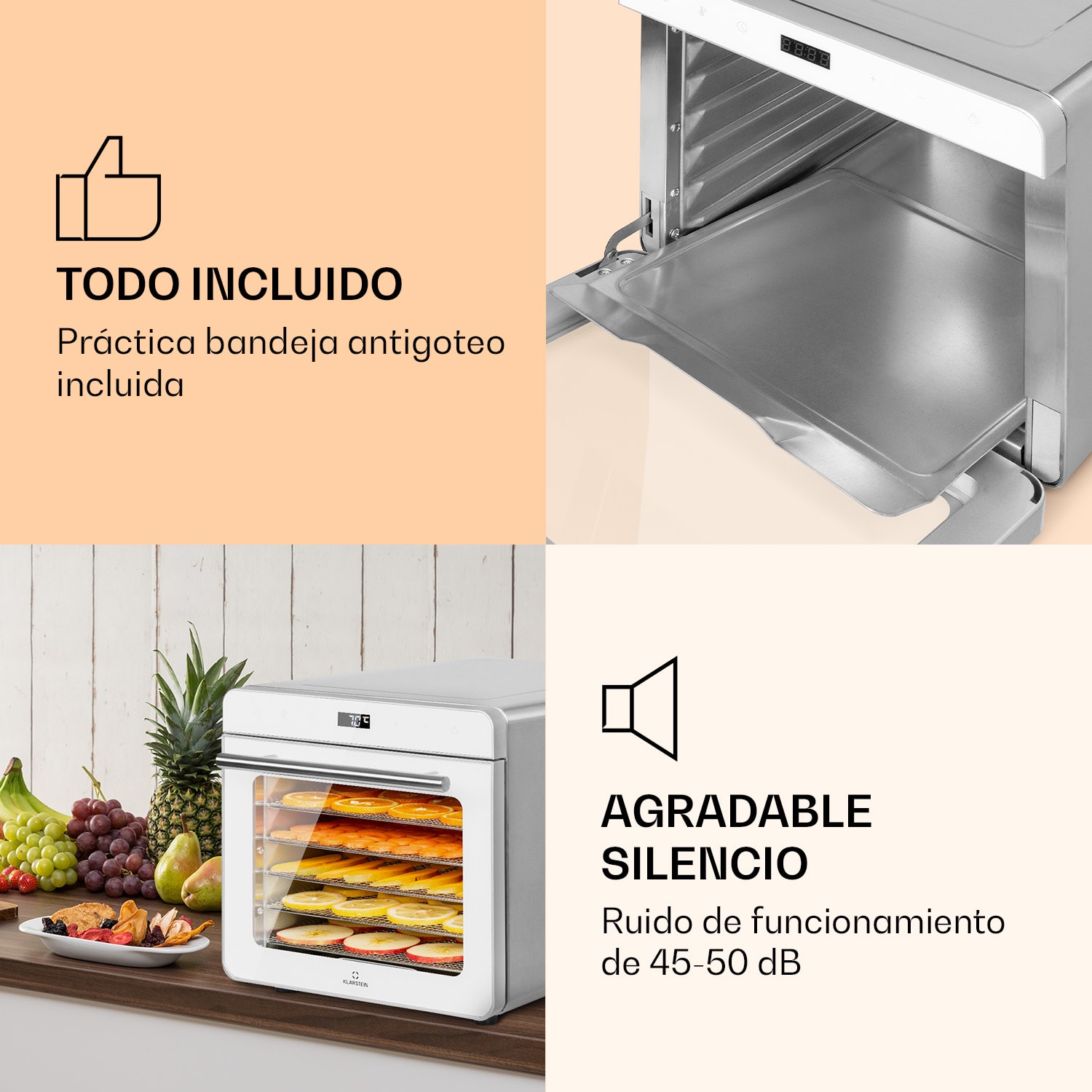 Deshidratador Shaftesbury 700 W Función Temporizador 35-85°C pantalla digital táctil Plata Metálica