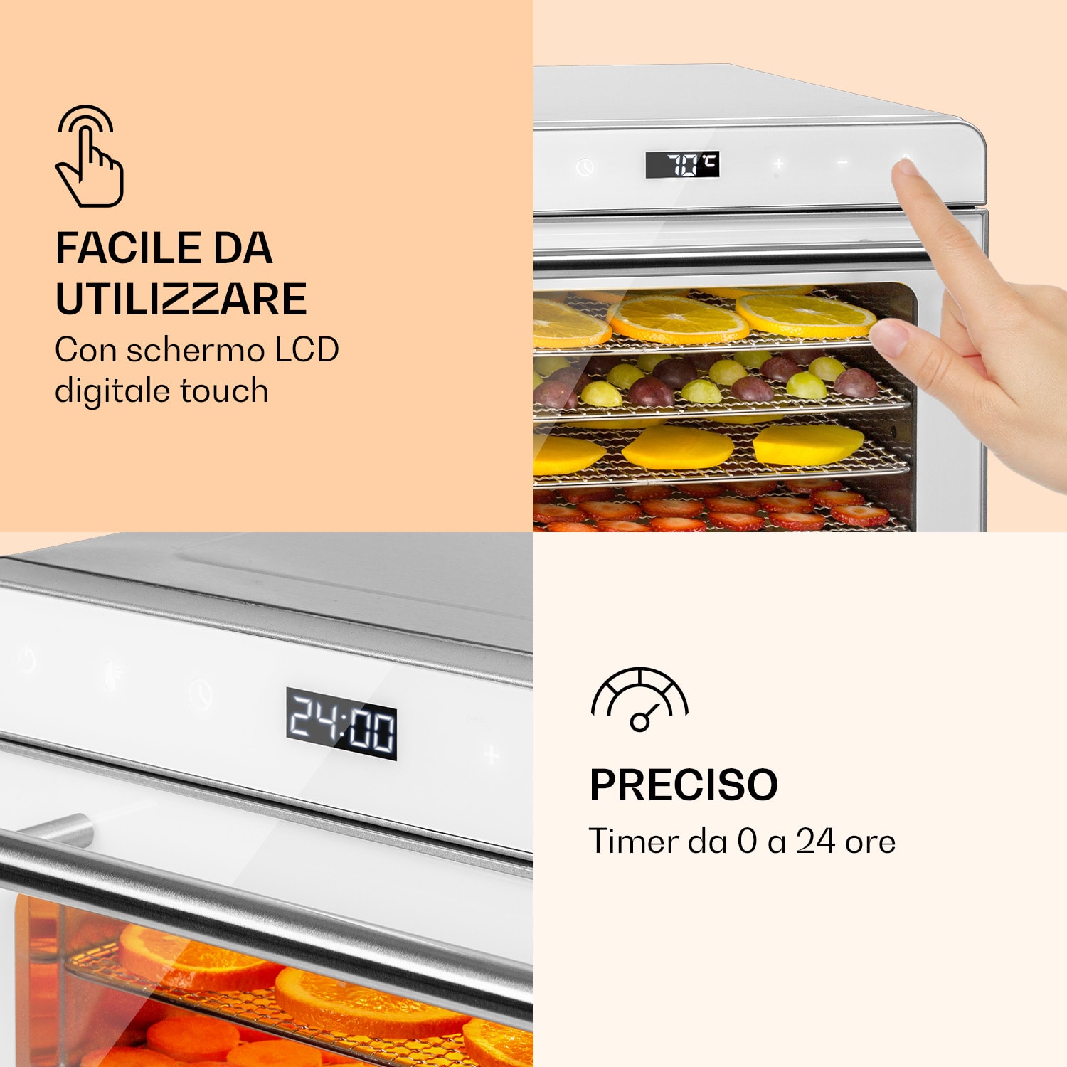 Essiccatore Shaftesbury 700W Funzione timer - 35 -85°C - Display touch Argento metallizzato