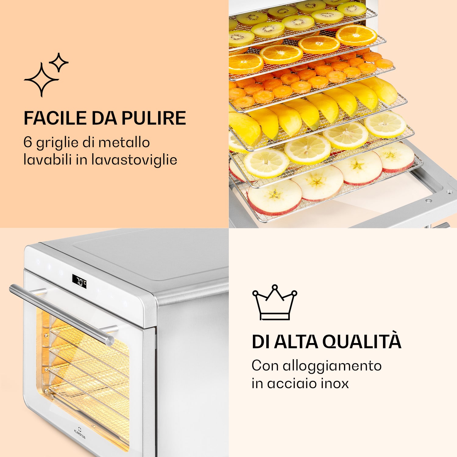 Essiccatore Shaftesbury 700W Funzione timer - 35 -85°C - Display touch Argento metallizzato