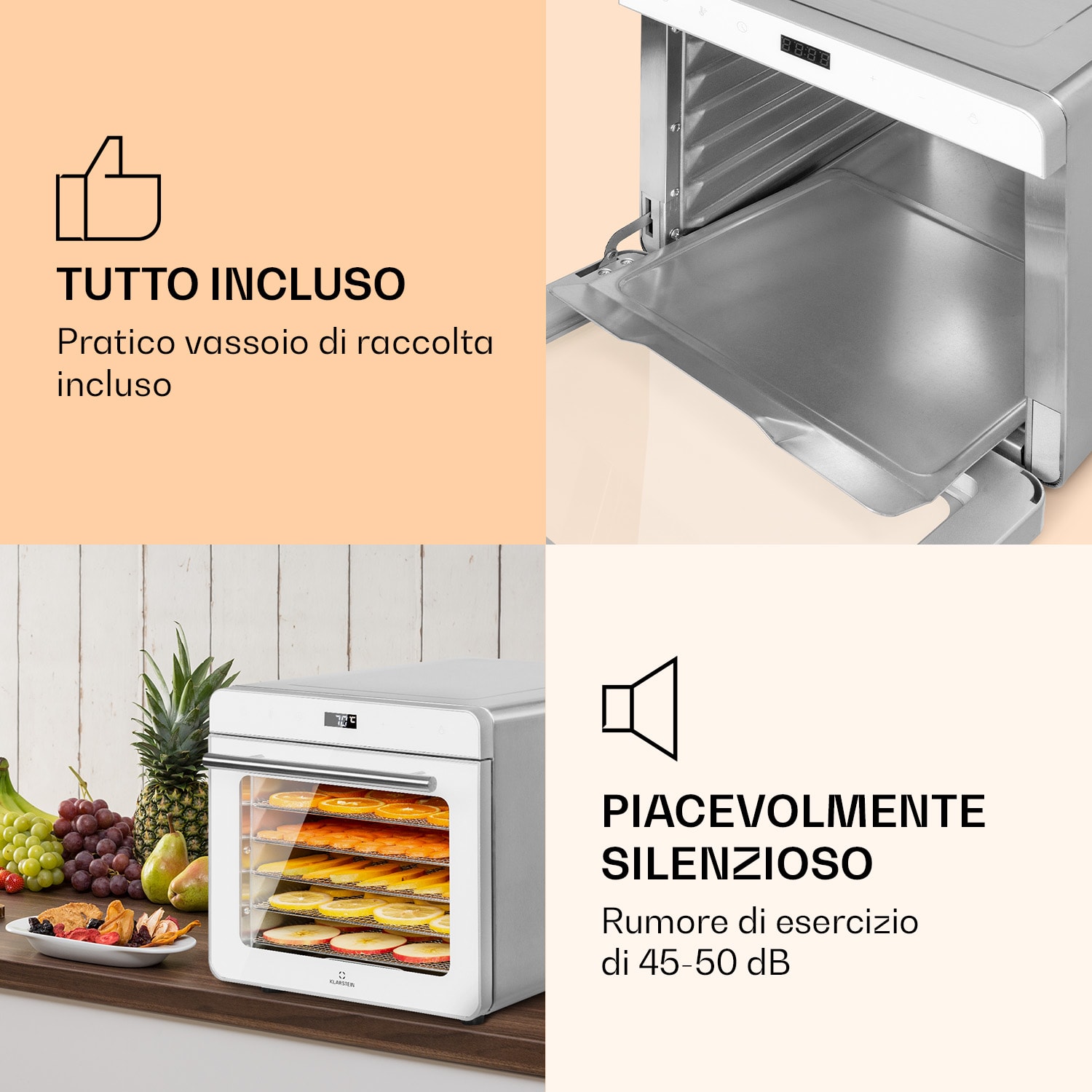 Essiccatore Shaftesbury 700W Funzione timer - 35 -85°C - Display touch Argento metallizzato