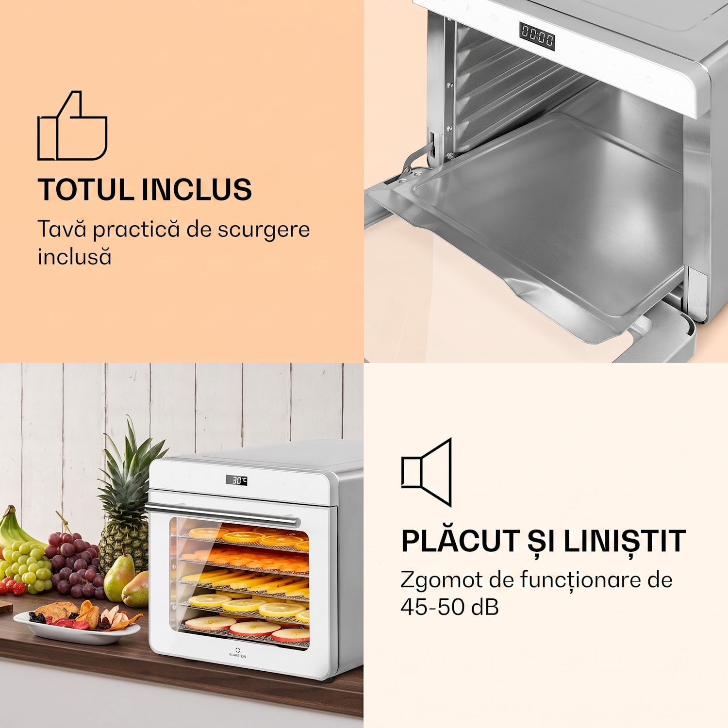 Shaftesbury, uscător de alimente automat, 700 W, funcție cu cronometru, 35-85°C, ecran tactil digital Argintiu metalizat