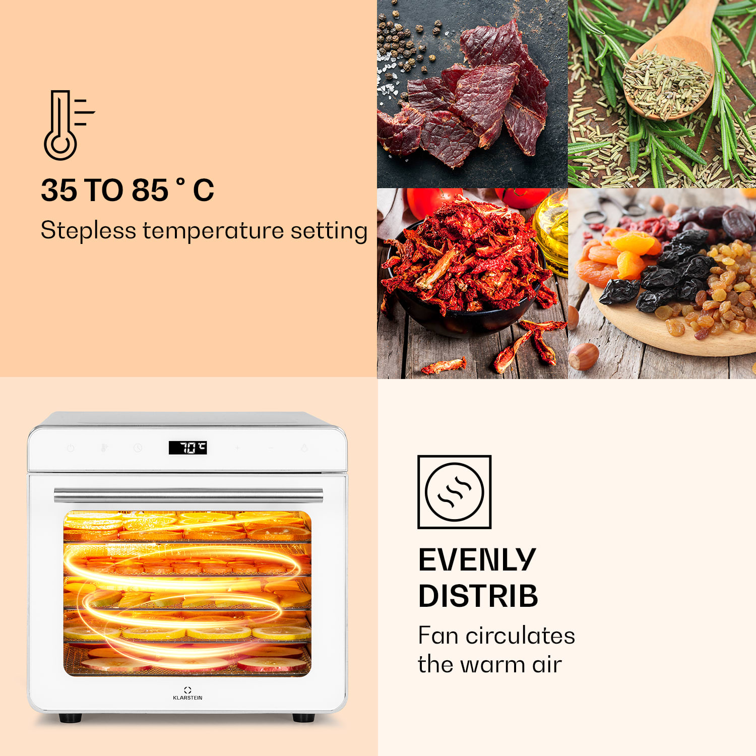 Shaftesbury droogautomaat 700W timer 35-85°C digitaal touch display Zilver Metallic
