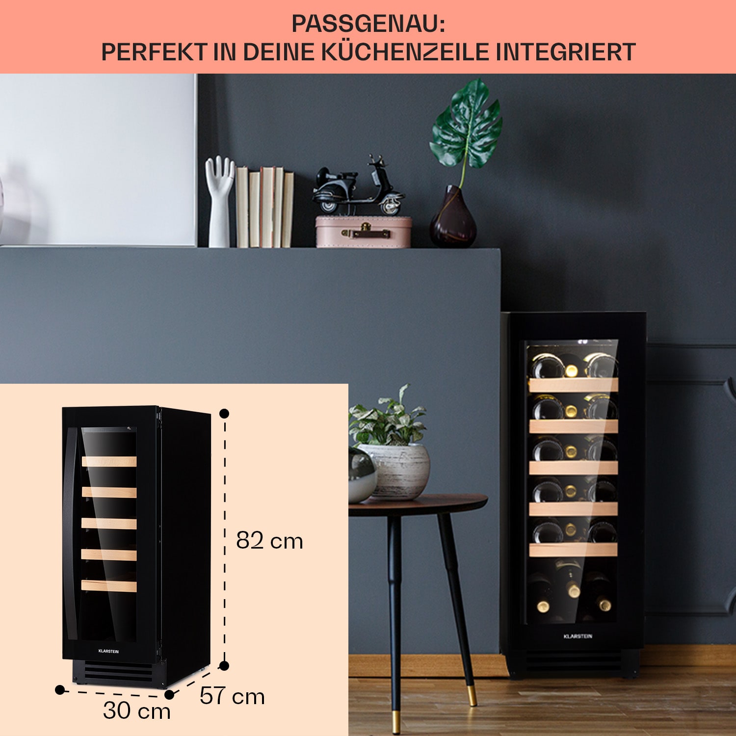 Vinovilla 20 Built-In Cantinetta vino 50 l / 20 bottiglie sportello in vetro acciaio inox  50 litri / 20 bottiglie | Nero