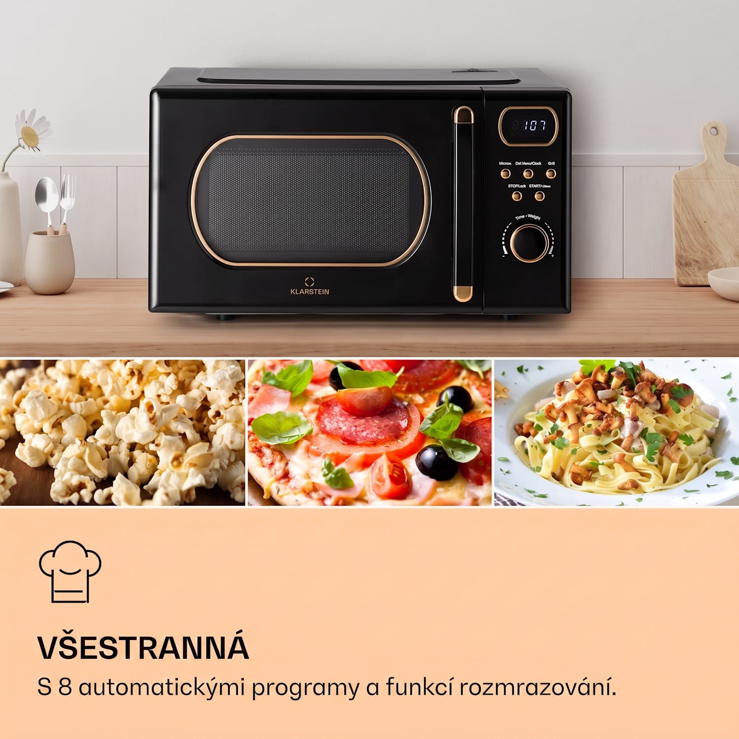 Julieta, mikrovlnná trouba s grilem, 20 l, 700/800 W, Ø 25,5 cm, 8 programů Černá