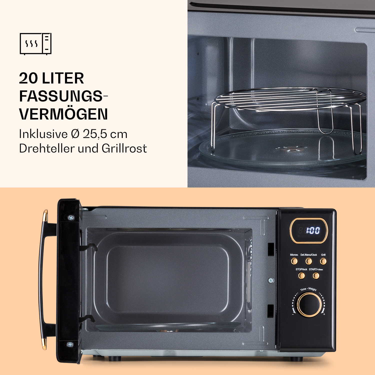 Julieta Mikrowelle mit Grill 20l 700 / 800 W Ø25,5cm 8 Programme Schwarz