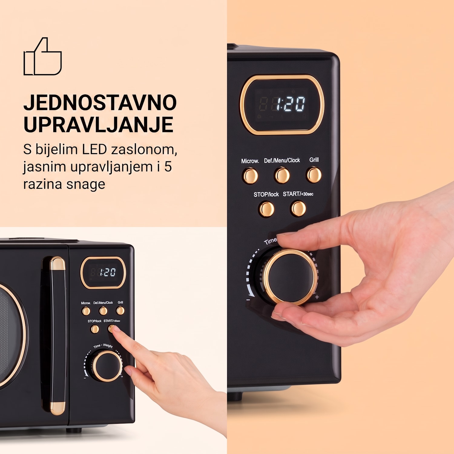 Julieta, mikrovalna pećnica sa grilom, 20l, 700 / 800 W, Ø25,5cm, 8 programa Crna
