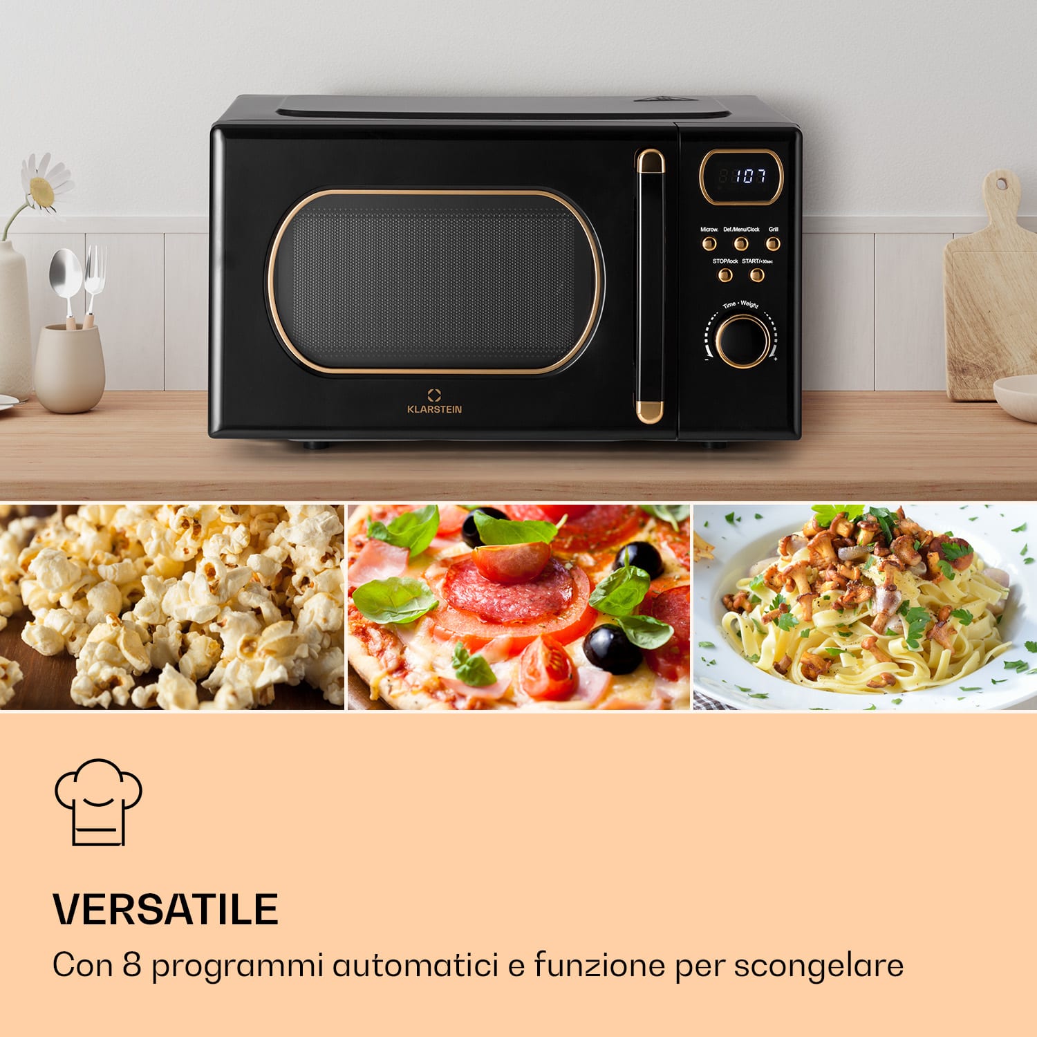 Julieta forno a microonde con grill, 20l, 700 / 800 W, Ø25,5cm, 8 programmi Nero