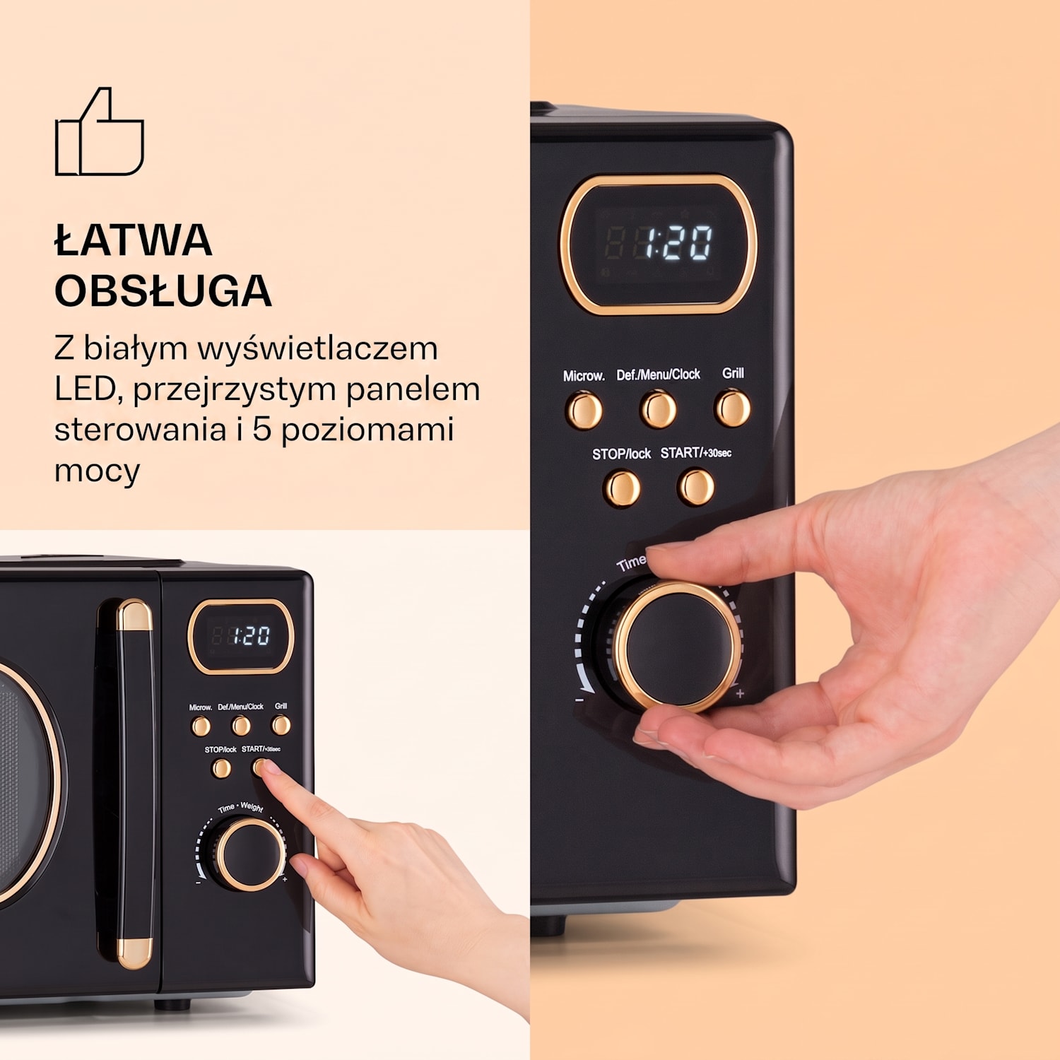 Julieta, kuchenka mikrofalowa z grillem, 20 l, 700/800 W, Ø 25,5 cm, 8 programów Czarny