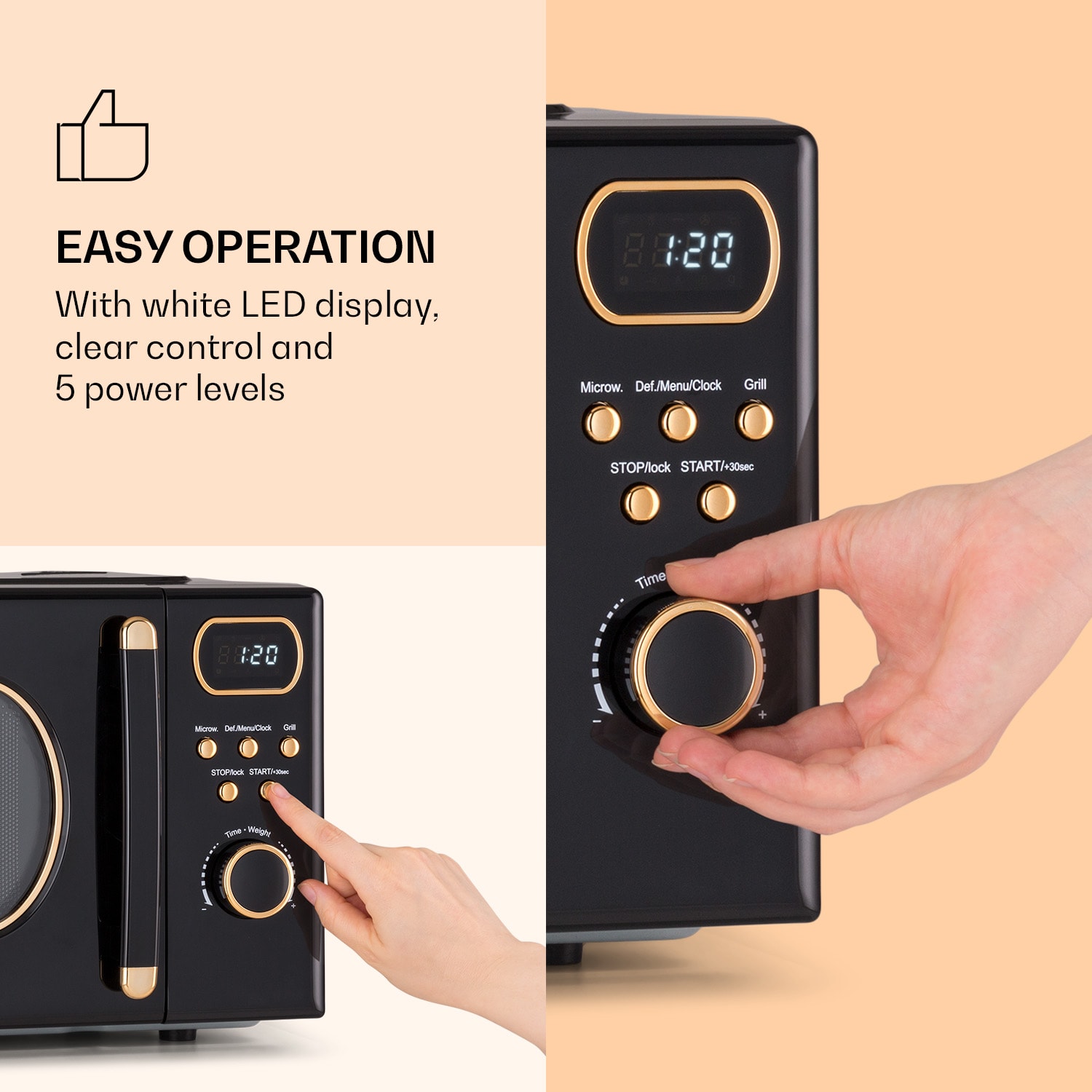 Julieta, mikrovlnná rúra s grilom, 20 l, 700/800 W, Ø 25,5 cm, 8 programov Čierna