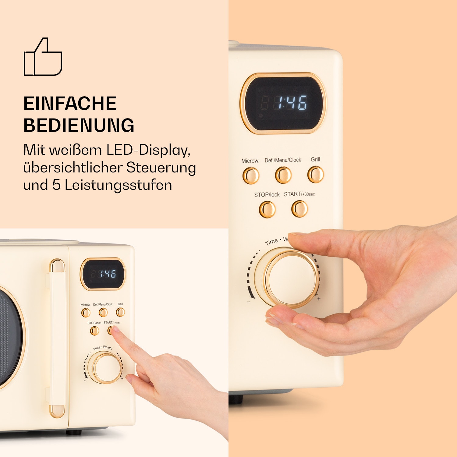 Julieta Mikrowelle mit Grill 20l 700 / 800 W Ø25,5cm 8 Programme Vintage-Creme
