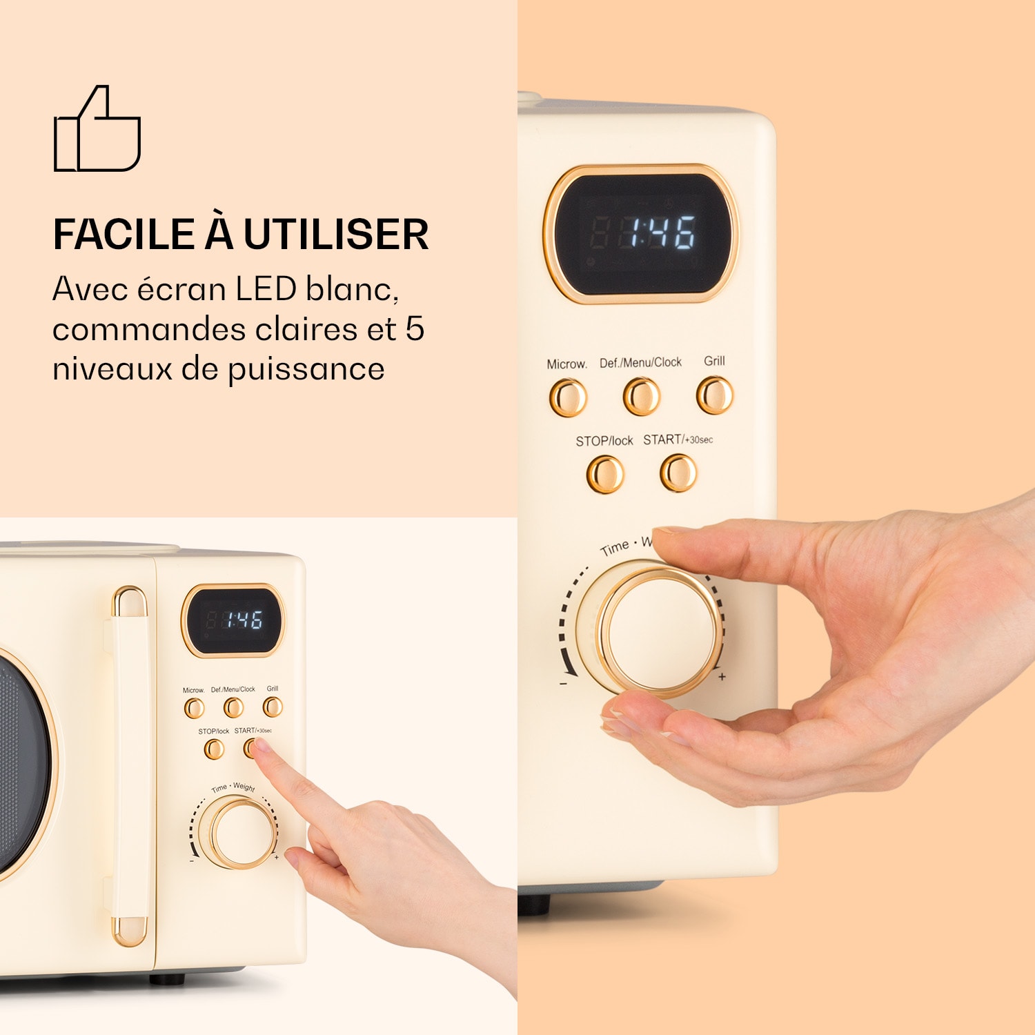 Julieta magnetron met grill 20 liter 700/800W Ø 25,5 cm 8 programma's Vintage Crème