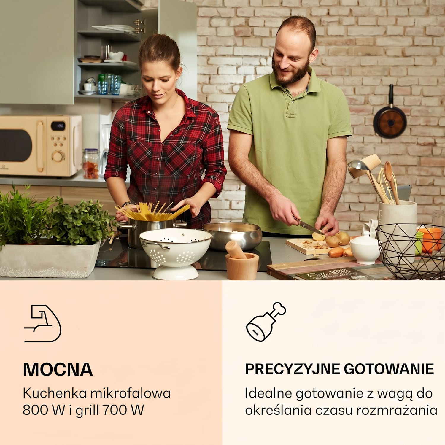 Julieta, kuchenka mikrofalowa z grillem, 20 l, 700/800 W, Ø 25,5 cm, 8 programów Vintage Krem