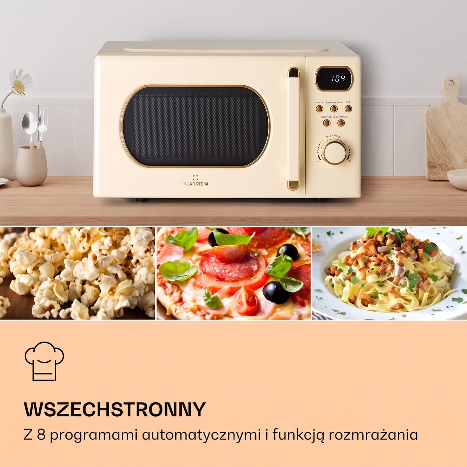 Julieta, kuchenka mikrofalowa z grillem, 20 l, 700/800 W, Ø 25,5 cm, 8 programów Vintage Krem