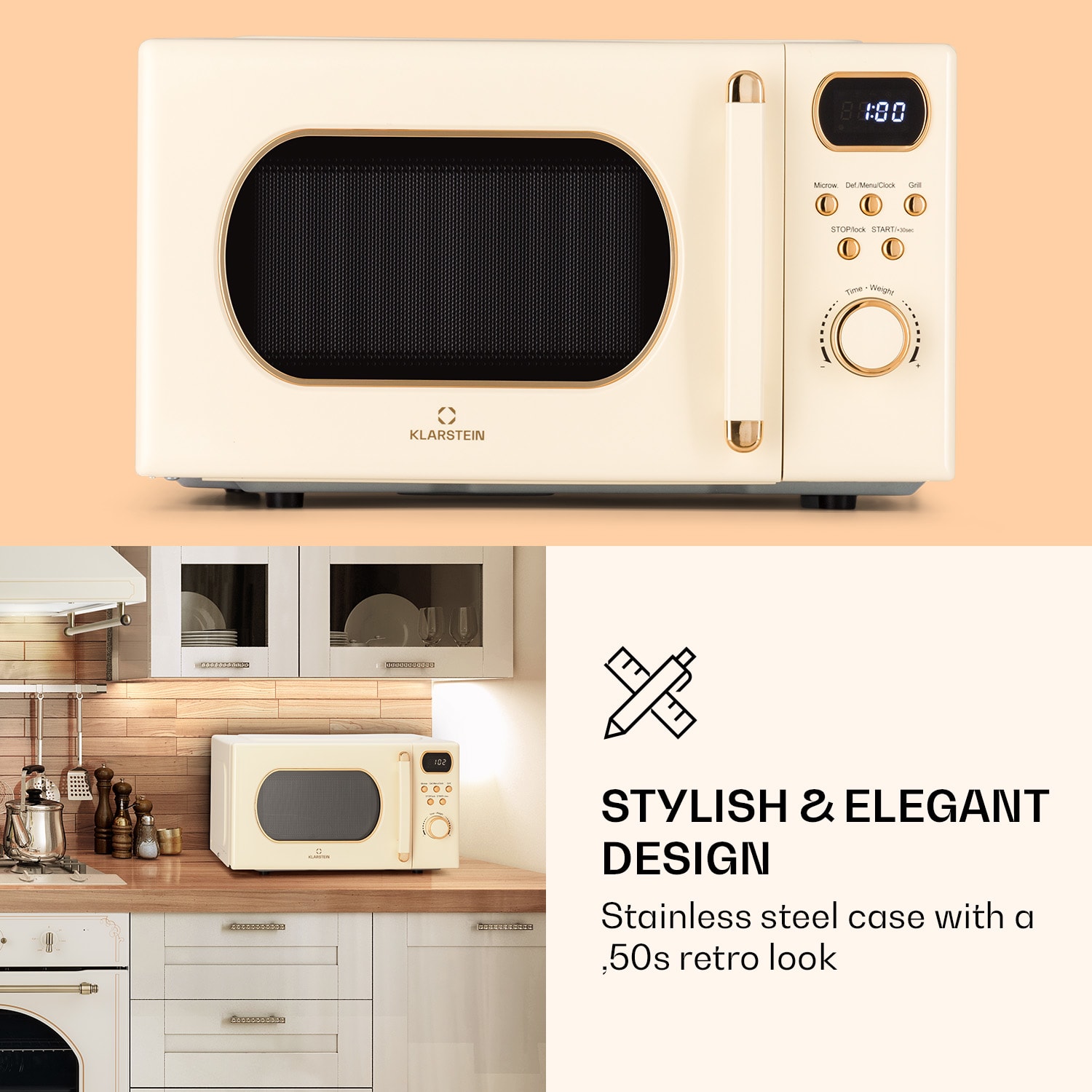 Julieta Microwave with Grill 20l 700 / 800 W Ø25.5cm 8 Programmes Vintage Cream