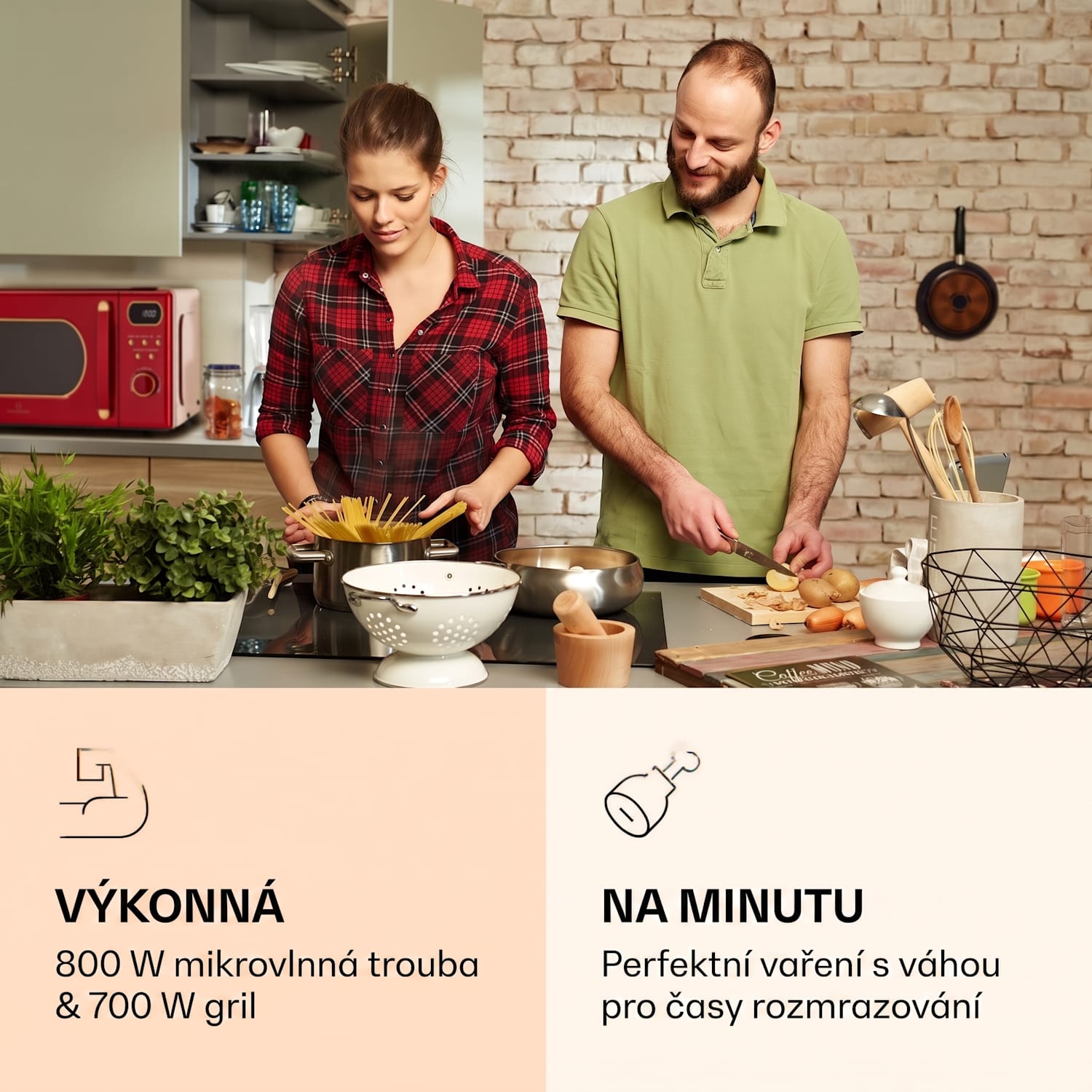 Julieta, mikrovlnná trouba s grilem, 20 l, 700/800 W, Ø 25,5 cm, 8 programů Červená