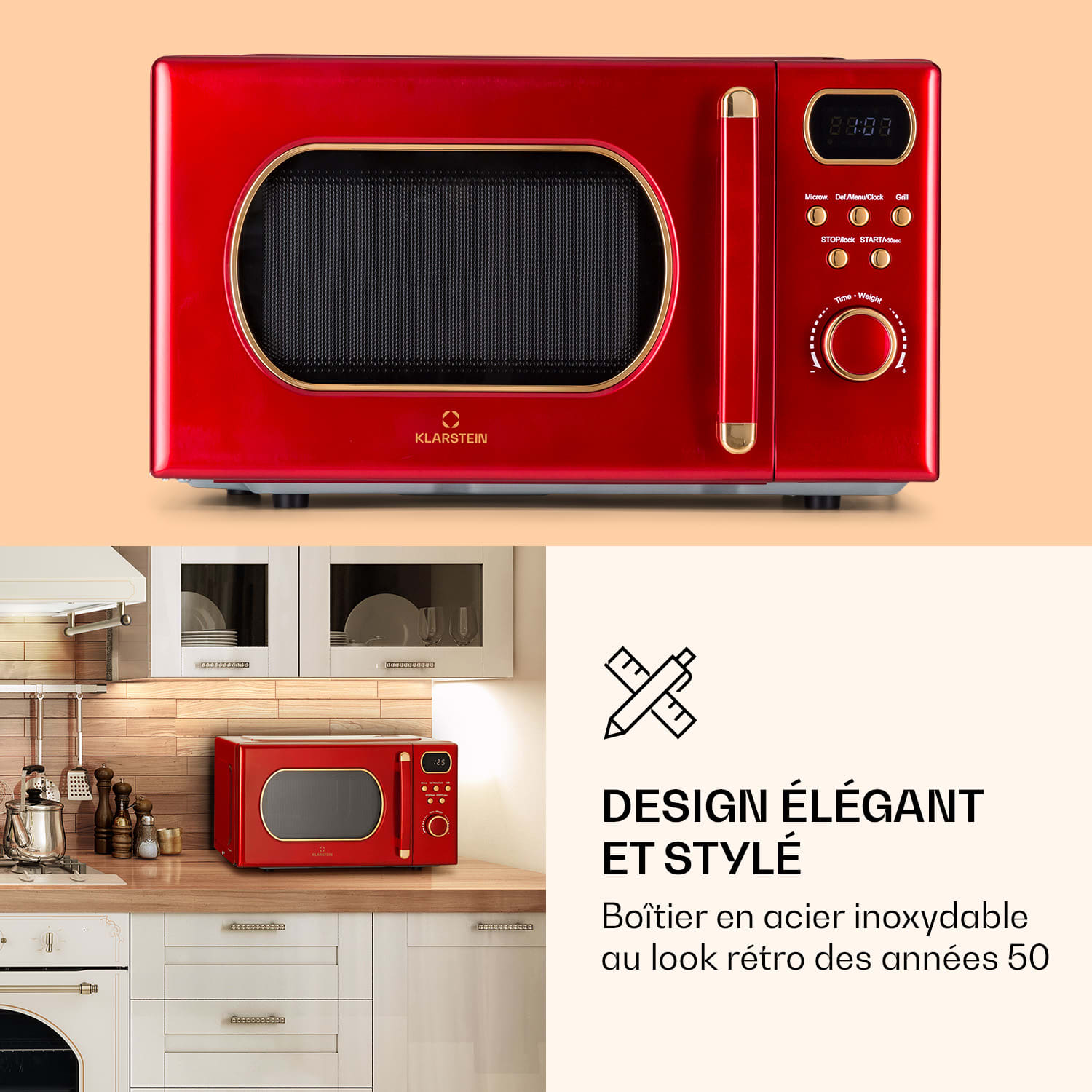 Julieta magnetron met grill 20 liter 700/800W Ø 25,5 cm 8 programma's Rood