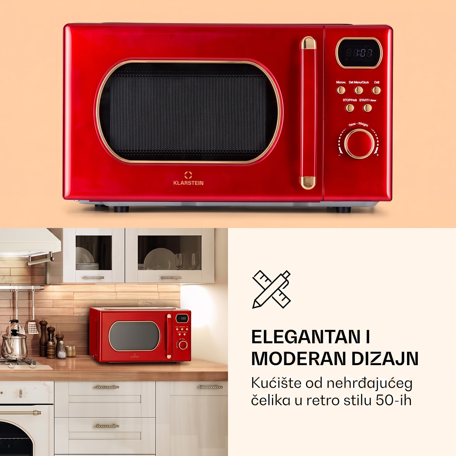 Julieta, mikrovalna pećnica sa grilom, 20l, 700 / 800 W, Ø25,5cm, 8 programa Crvena
