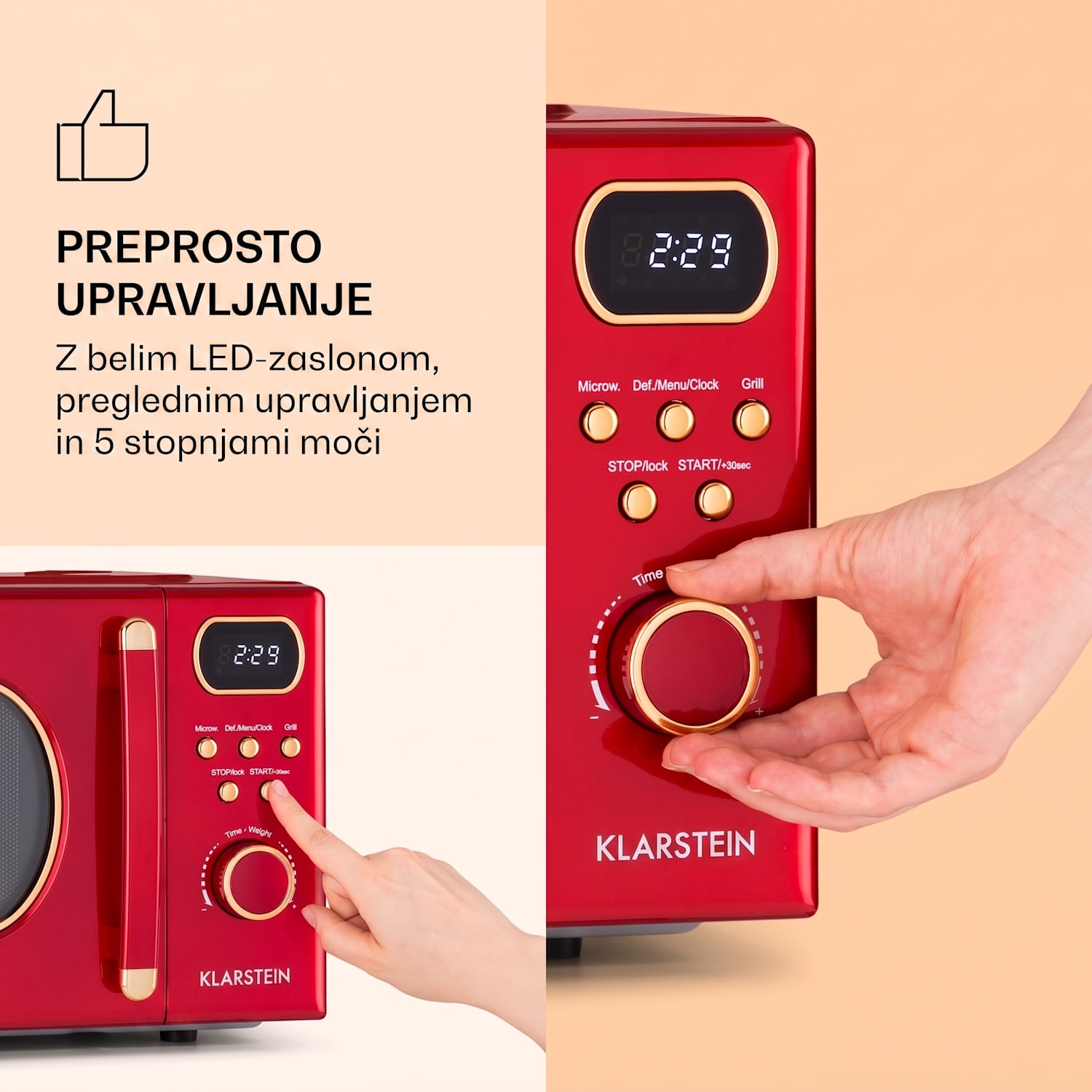 Julieta, mikrovalovna pečica z žarom, 20l, 700 / 800 W, Ø25,5 cm, 8 programov Rdeča