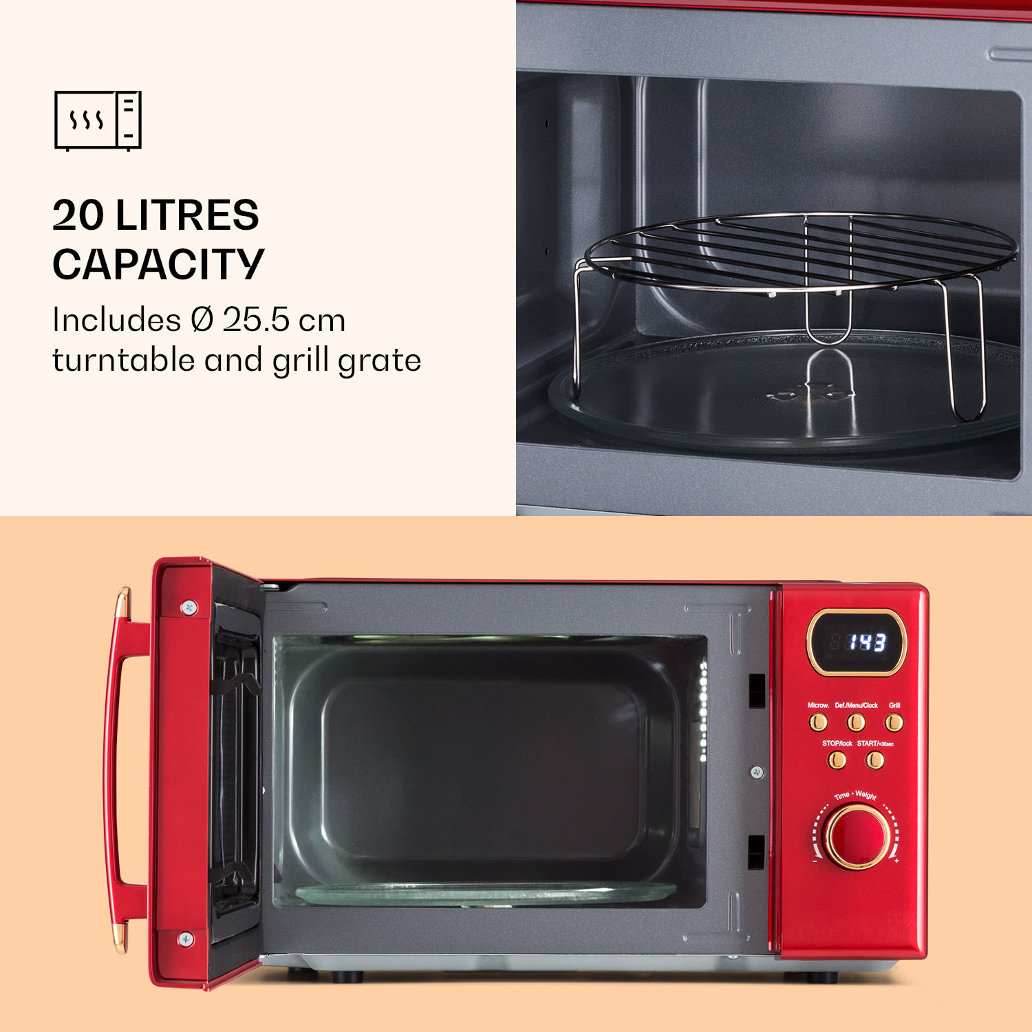 Julieta Microwave with Grill 20l 700 / 800 W Ø25.5cm 8 Programmes Red