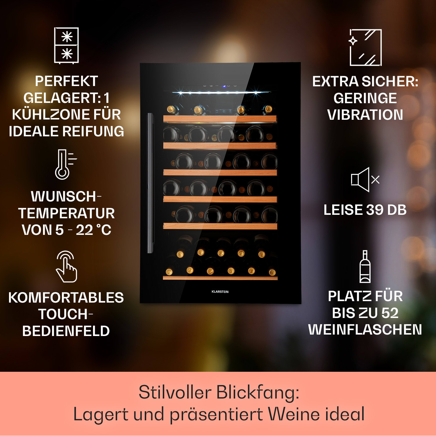 Vinsider 52 Built-In Uno Einbau-Weinkühlschrank 52 Fl 137Ltr Edelstahl 