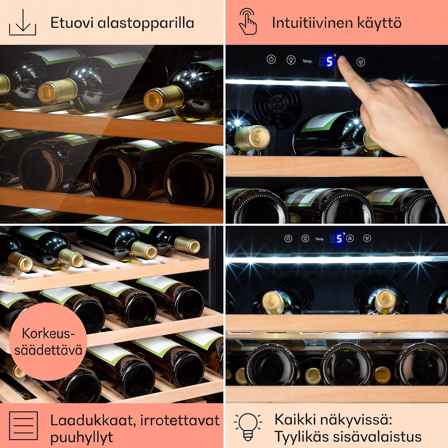 Vinsider 52 Built-In Uno -viinikaappi integroitava 52 pullolle 137 l ruostumaton teräs  52 pulloa  | 1 jäähdytysalue | Musta