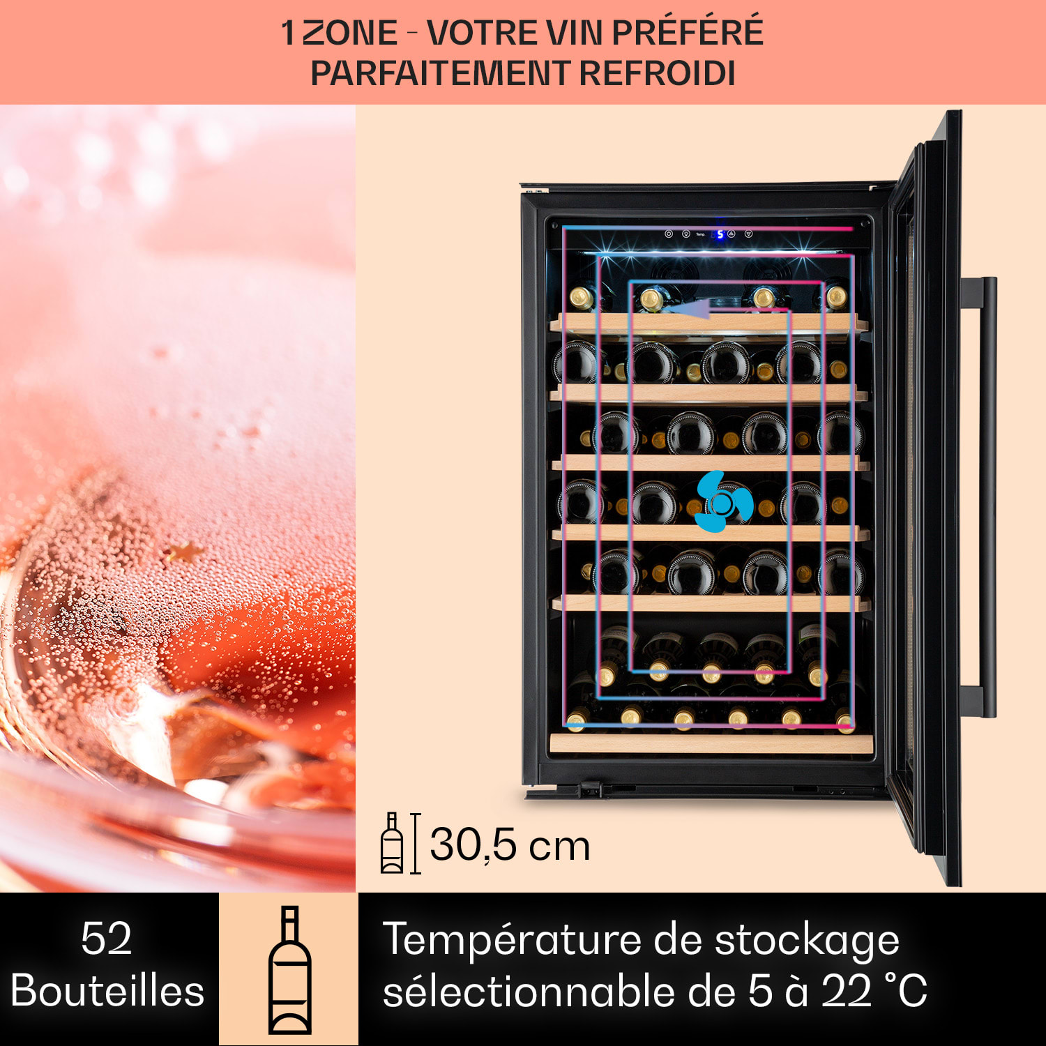 Vinsider 52 Built-In Uno Cave à vin encastrable 52 bouteilles 137 litres en acier inoxydable  