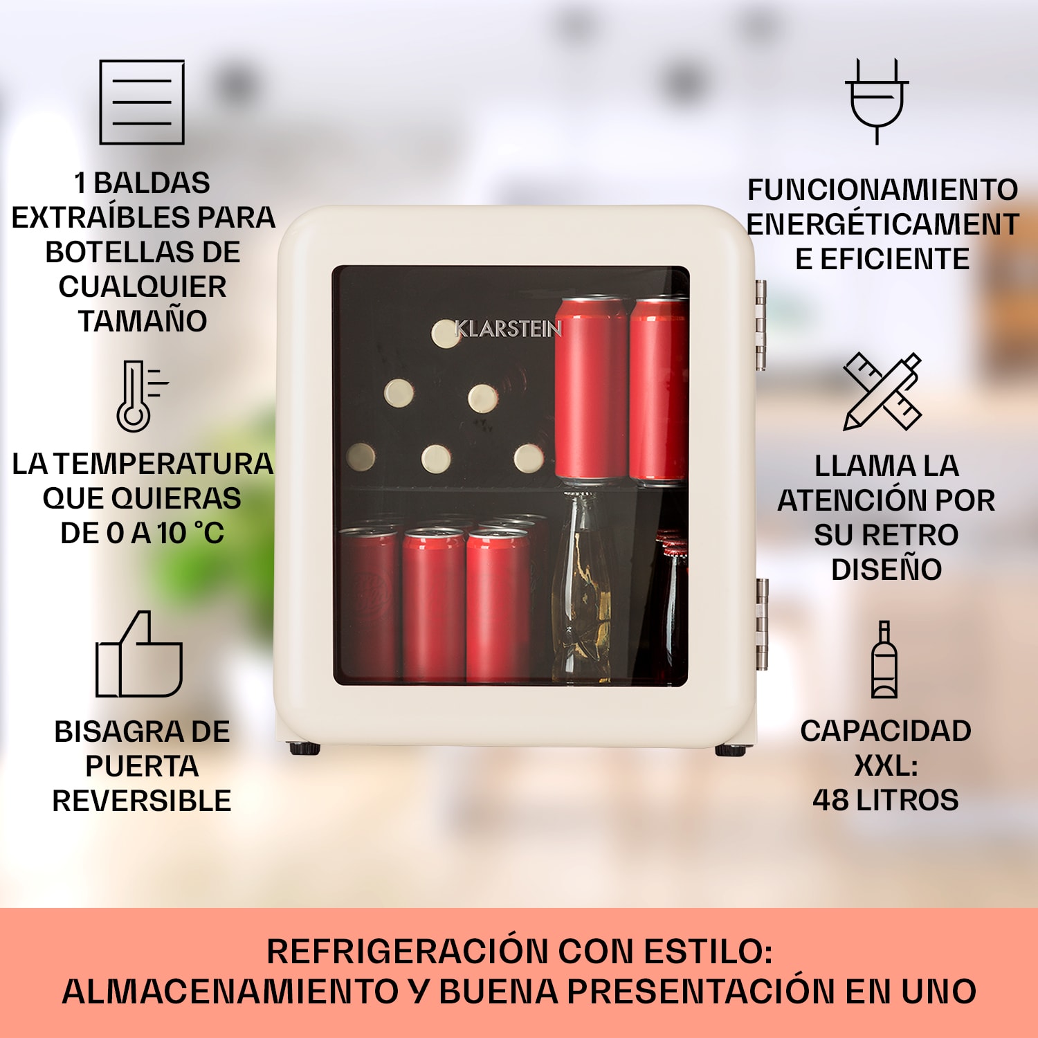 PopLife 48 Nevera para bebidas Frigorífico 0-10 °C Retro 48 L | Crema Vintage