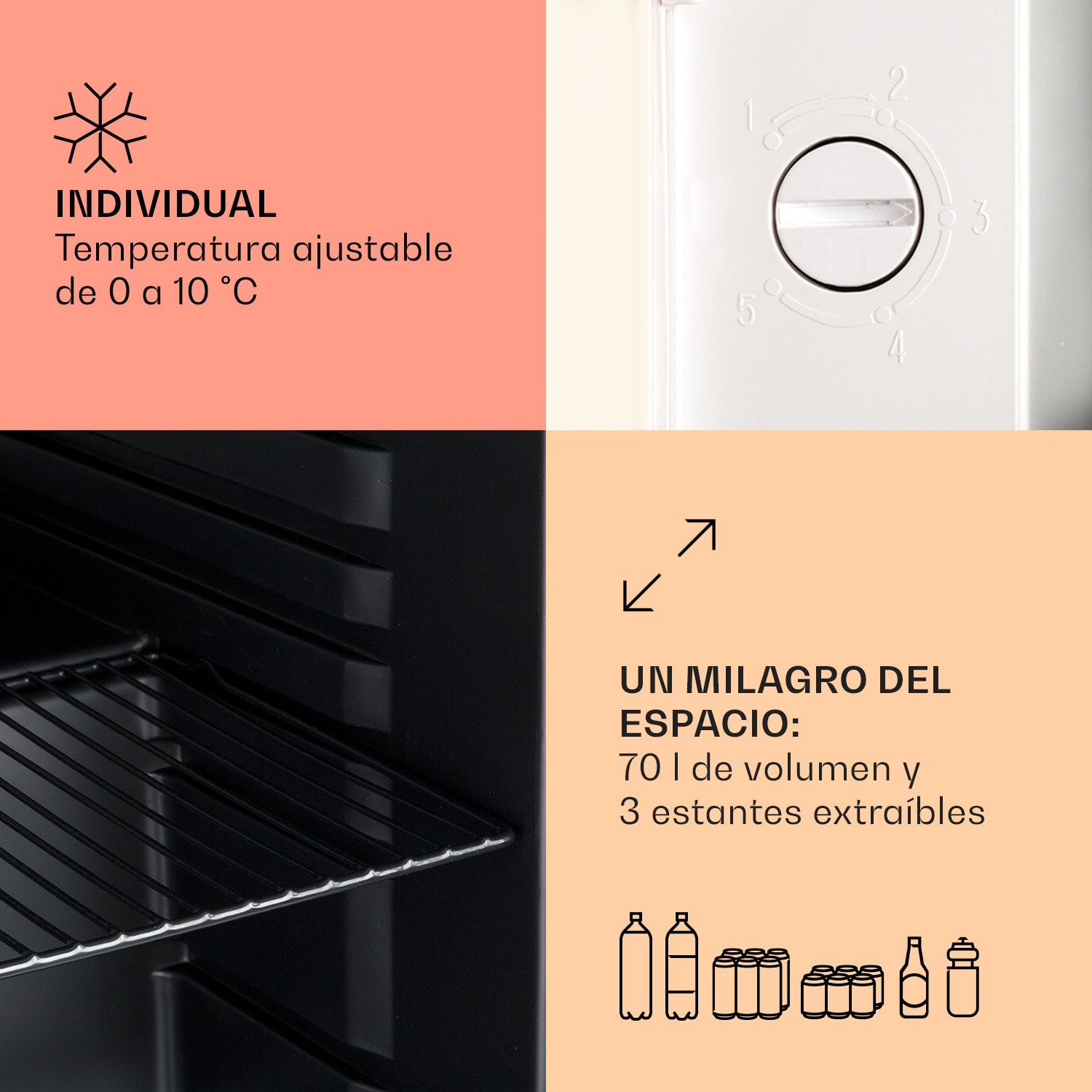 PopLife 48 Nevera para bebidas Frigorífico 0-10 °C Retro 48 L | Crema Vintage