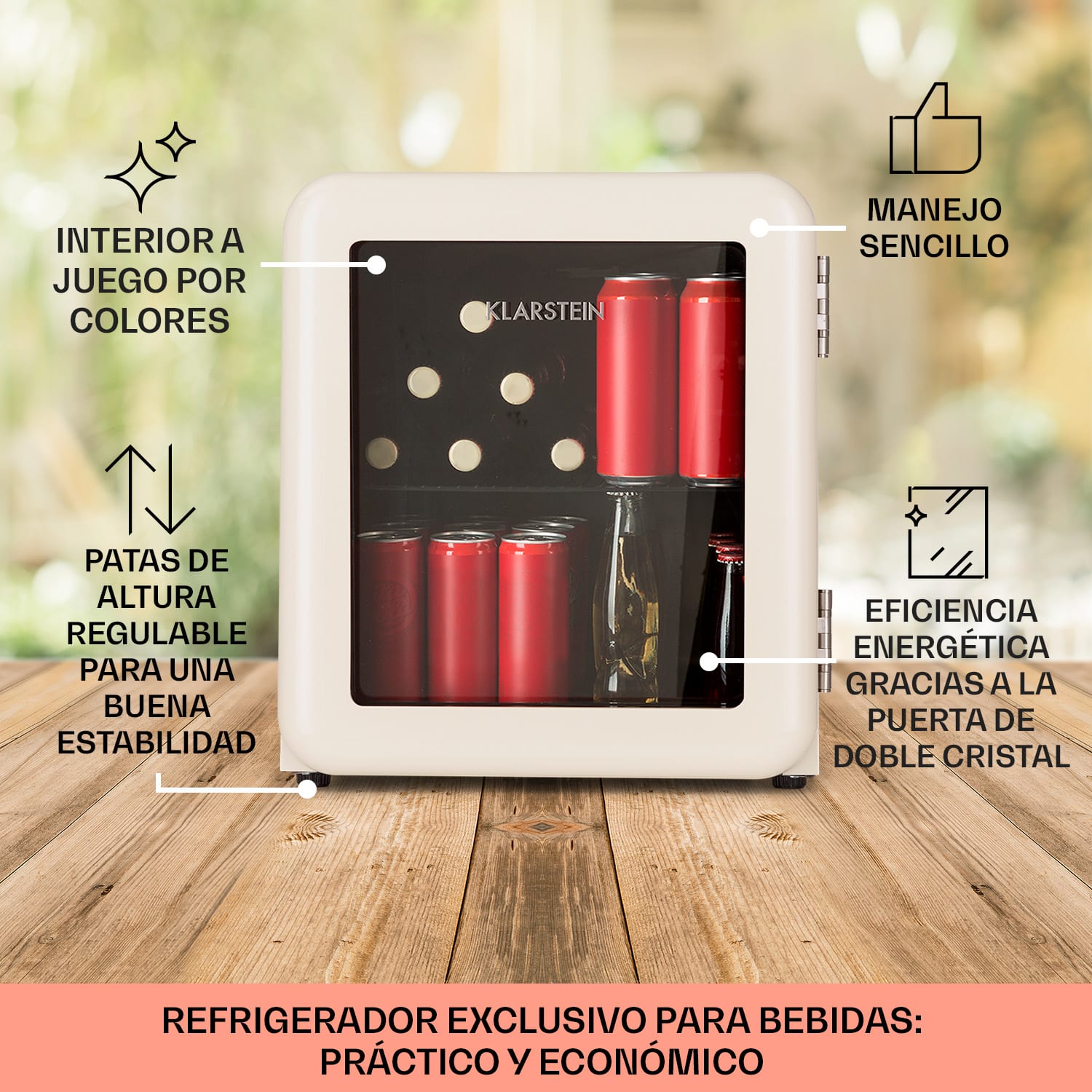 PopLife 48 Nevera para bebidas Frigorífico 0-10 °C Retro 48 L | Crema Vintage