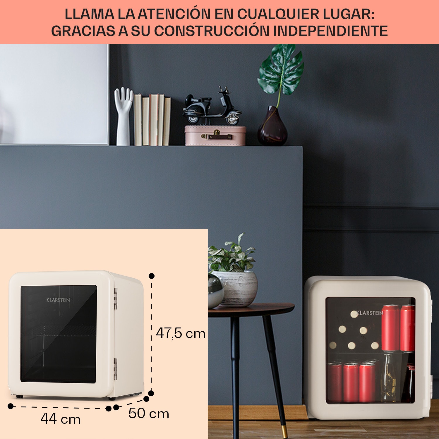PopLife 48 Nevera para bebidas Frigorífico 0-10 °C Retro 48 L | Crema Vintage